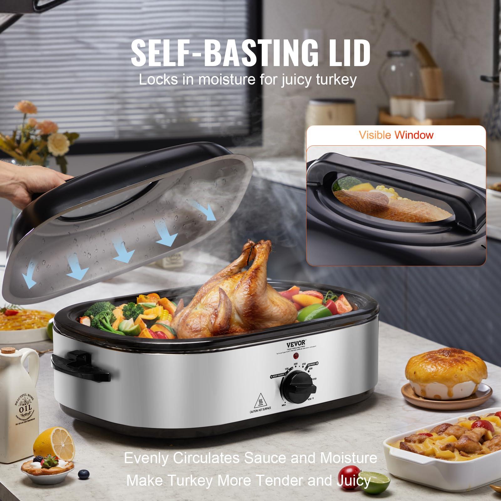 VEVOR VEVOR Electric Roaster Oven, 22 QT Turkey Roaster Oven with Self-Basting Lid, 1450W Roaster Oven with Defrost & Warm Function, Adjustable Temp, Removable Pan & Rack, Fits Turkeys Up to 26LBS, Silver
