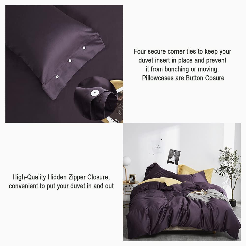 EAVD EAVD Modern Style Dark Purple Duvet Cover King Soft Cotton Reversible Purple Bedding with 2 Button Pillowcases Luxury Solid Color Dark Purple Comforter Set with Zipper Closure