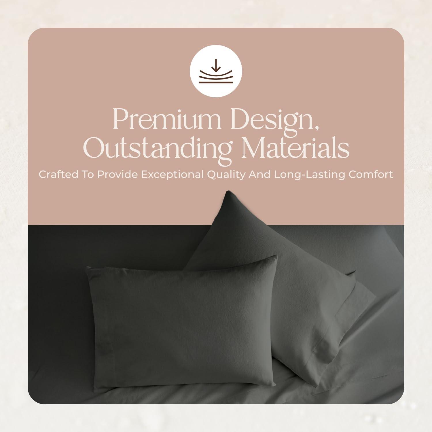 Whisper Organics 100% Organic Flannel Sheets King Size - GOTS Certified 100% Cotton Flannel Sheets Set with Comfortable Soft Brushed Finish & Deep Pocket - 1 Flat 1 Fitted & 2 Pillowcases (Dark Gray, King)