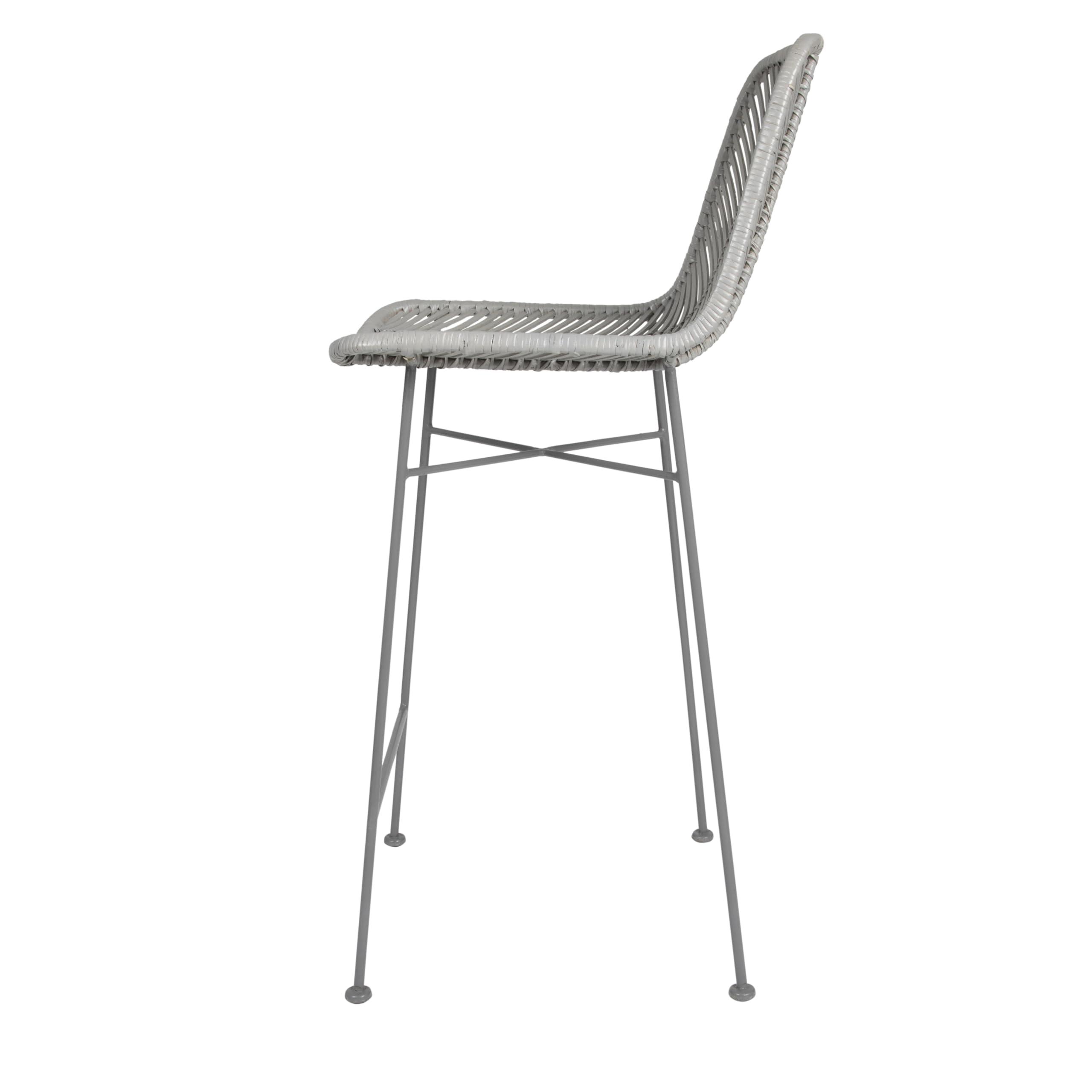 Bloomingville Bloomingville Boho Rattan and Metal Bar Stool, Grey and Black