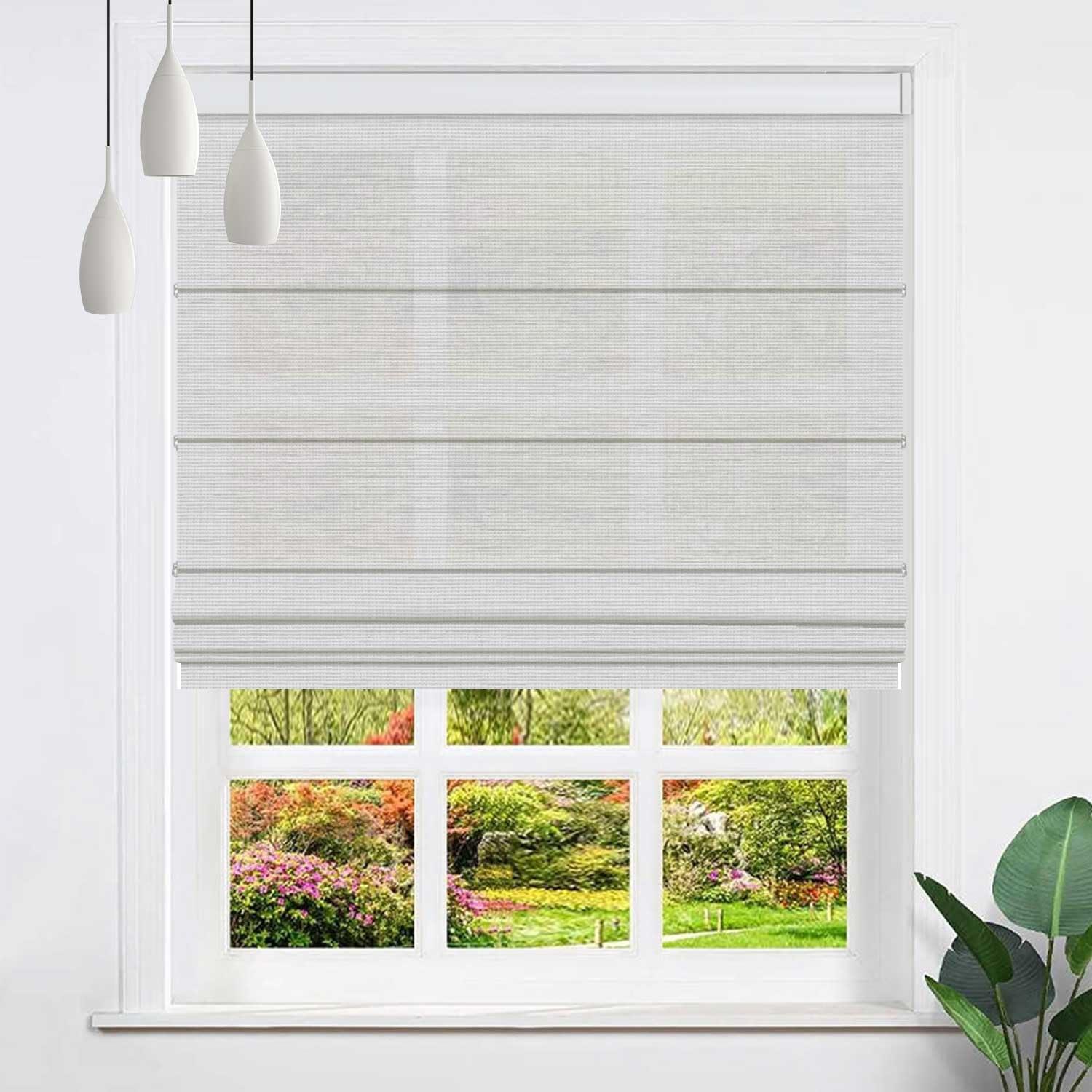 Amingrui Cordless Roman Shades for Windows Room Light Filter Fabric Roman Blinds for Windows Elegant Privacy Window Blinds for Home Living Room Bedroom Windows, Grey,73 1/2" W x 48" H