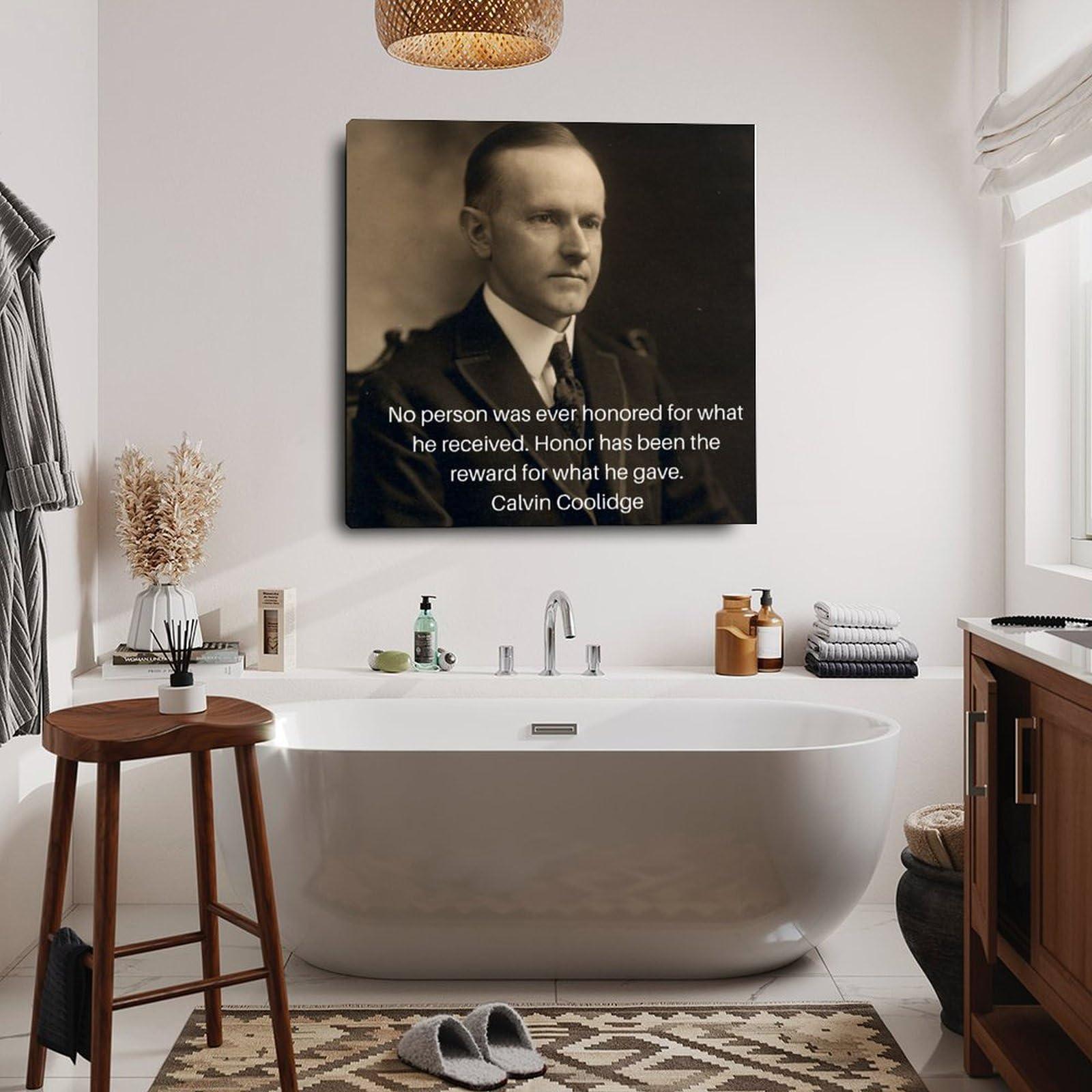 NYNIOPP NYNIOPP Calvin Coolidge Quote Poster Famous Quote Posters (1) Canvas Painting Posters And Prints Wall Art for Living Room Bedroom Decor 16x16inch(40x40cm)
