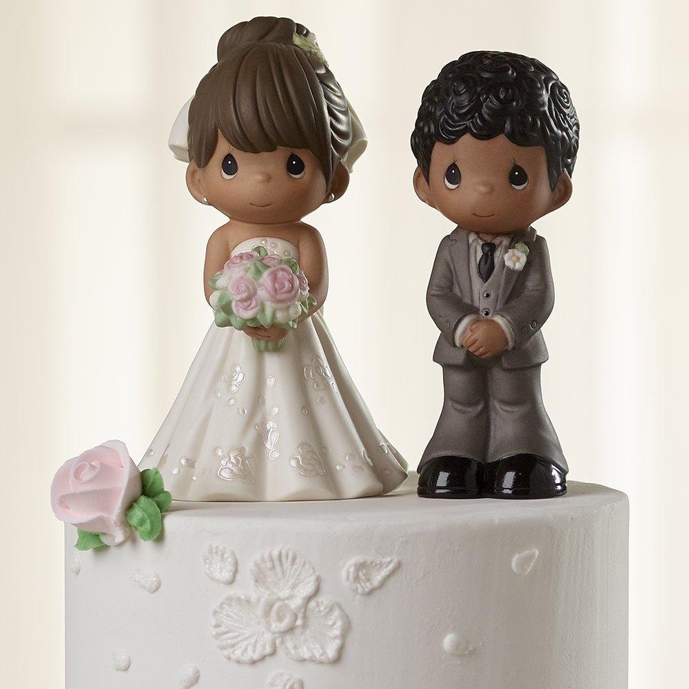 Precious Moments Precious Moments Perfect Couple Bride, Brunette Hair With Medium Skin Tone Bisque Porcelain Wedding Figurine & Cake Topper, 172065