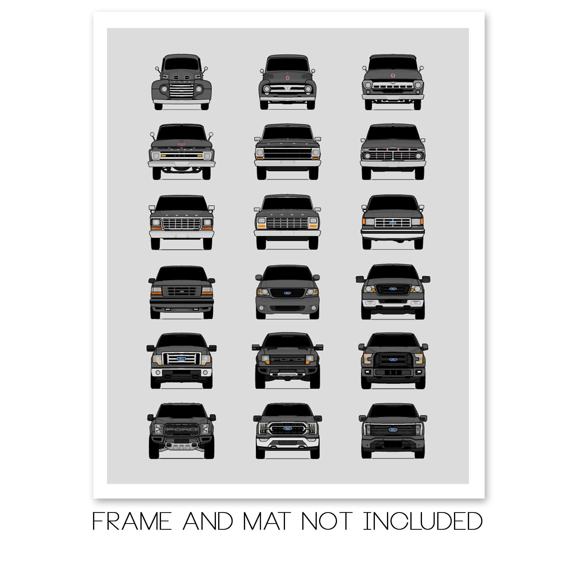 Custom Car Posters Custom Car Posters History of Ford F-150 Generations and Handmade Print of F150 (XL XLT SXT FX4 FX2 Limited Lariat Platinum King Ranch) - Grey, 24x36\" Satin Print (Unframed)- Gift