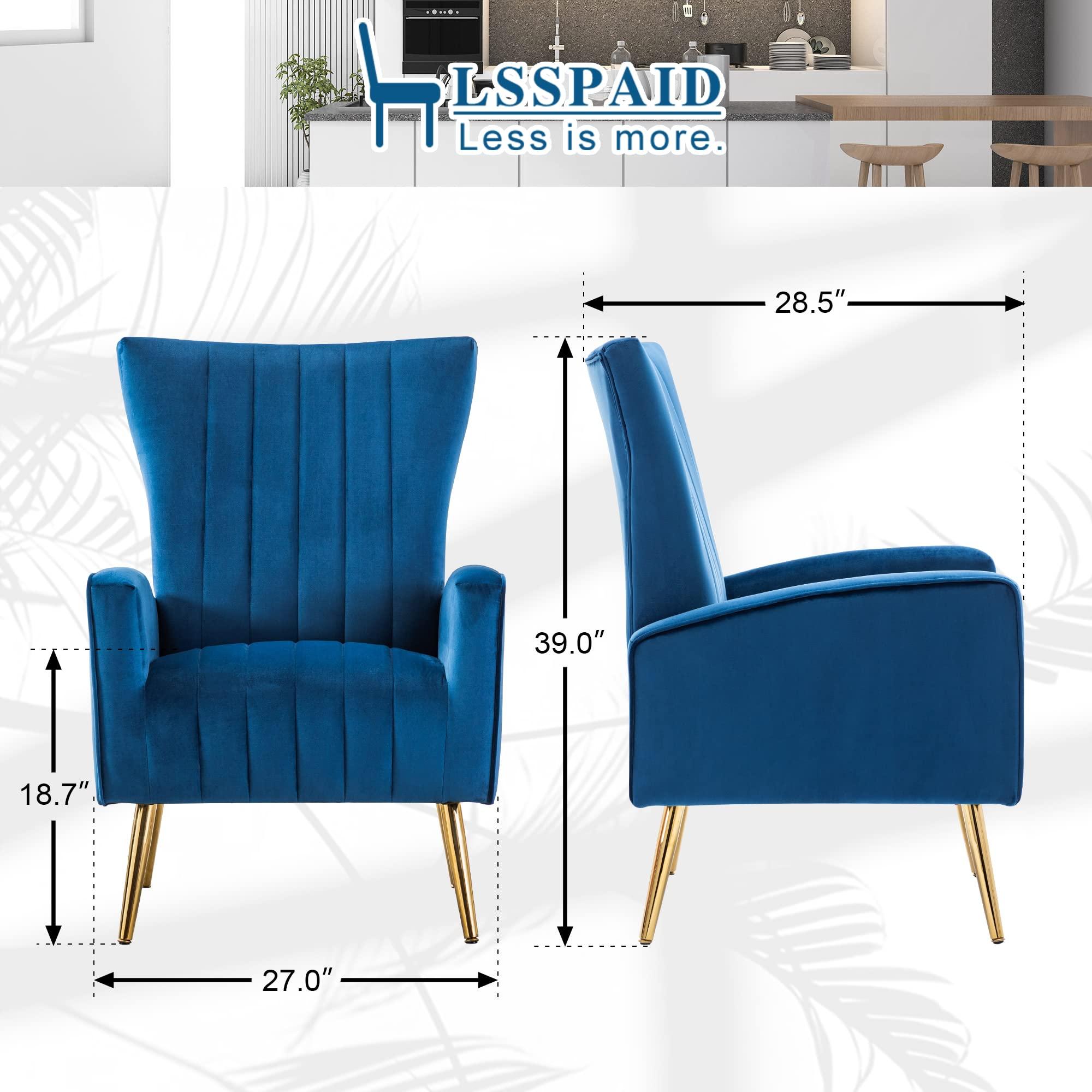 LSSPAID LSSPAID Velvet Accent Chairs Set of 2, Modern Fabric Upholstered Living Room Chairs Armchairs with Wing Back and Metal Legs, Navy Blue