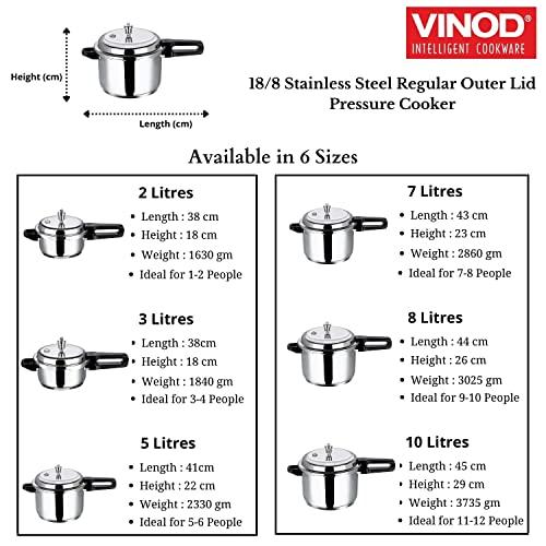 Vinod Vinod V-7L Stainless Steel Sandwich Bottom Pressure Cooker, 7.4 Quart
