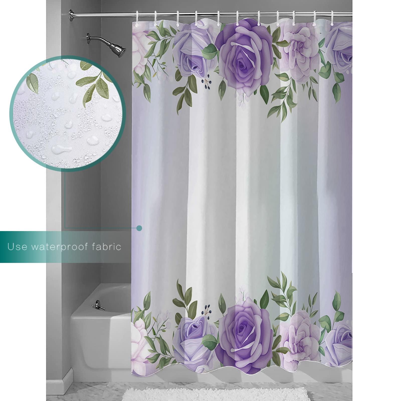 Sunteeny Shower Curtain Rose Flower Purple Pink Shower Curtains Waterproof Polyester Fabric Bath Curtains with Hooks for Farmhouse Bathroom Decor 36\" Wx78 L
