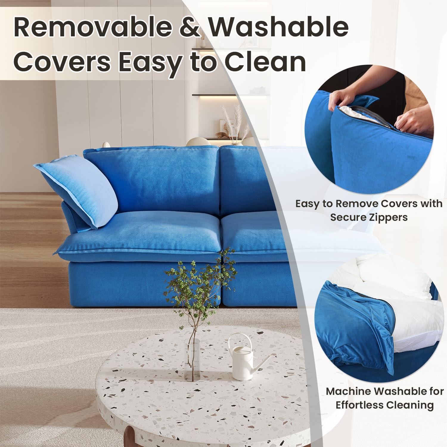 WJShome WJShome Sectional Couches for Living Room,Cloud Modular Sectional Sofa, Velvet Deep Couch,Cushion Covers Removable,LoveSofa 82.66inch,Blue