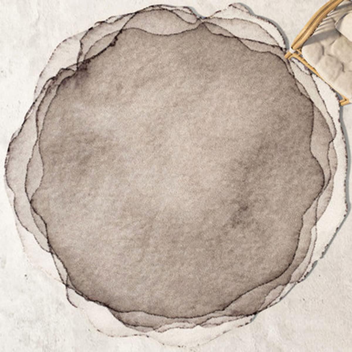 Mamatong Beige Contemporary Modern Abstract Round Area Rug for Living Room Bedroom Dining Room Irregular Shaped 10 feet Carpet Home Office Washable Wool Rug