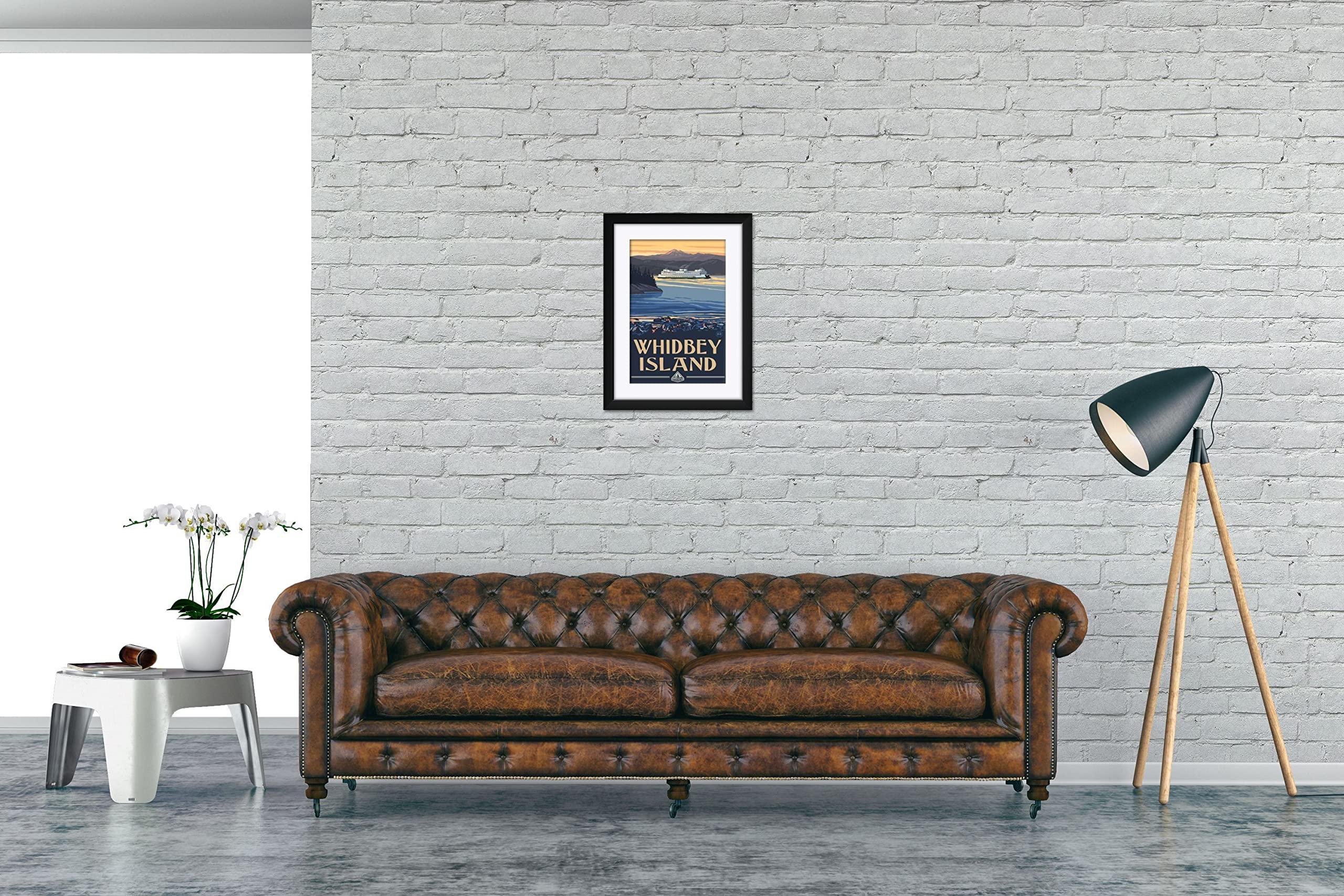 Art of Place Whidbey Island Washington Ferry Professionally Framed & Matted Art Print from Travel Artwork by Artist Paul A. Lanquist Framed Art Size: 18\" x 24\"