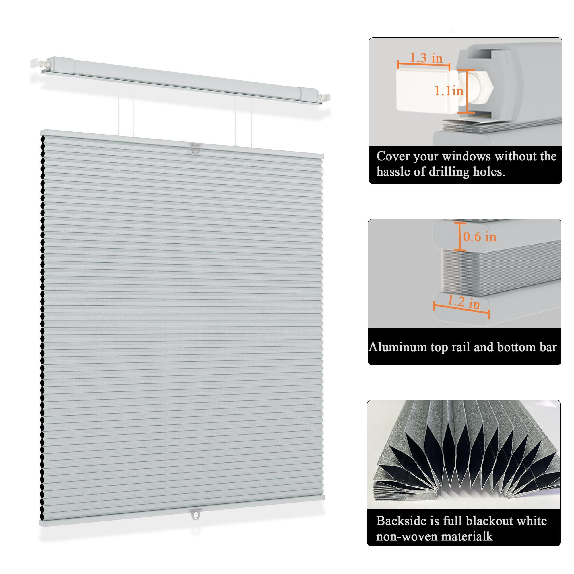 SLKWDOBD No Drill Top Down Bottom Up Cellular Shades Cordless, No Tool Pull Down Blackout Honeycomb Shades, Room Darkening TDBU Cellular Blinds with Thermal Insulated Noise Reduction for Indoor Window
