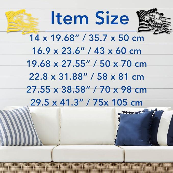 PLTZCRAFT PLTZCRAFT Metal Bald Eagle Wall Art, Large Metal Eagle American Flag Wall Decor, Patriotic Gift for Home, Bathroom, Living Room, 16.9 x 23.6' / 43 x 60 cm