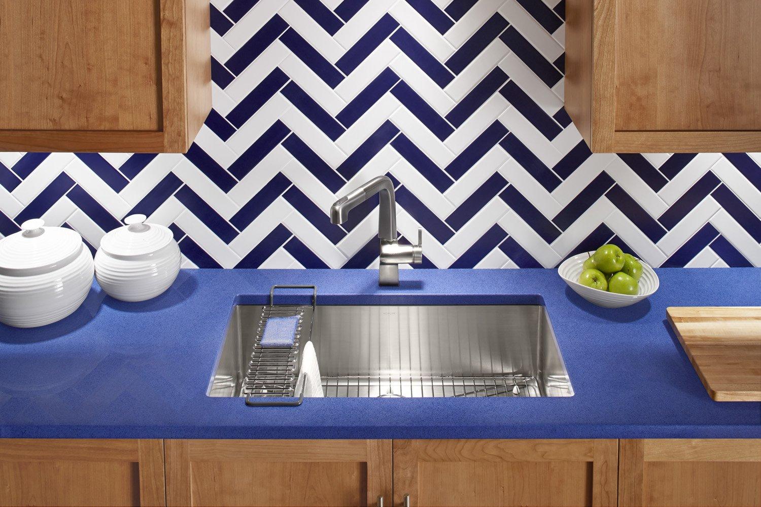 Kohler KOHLER K-5285-NA Strive 32 X 18-1/4 X 9-5/16-Inch Under-Mount Single Bowl Kitchen Sink with Basin Rack, Stainless Steel, 1-Pack