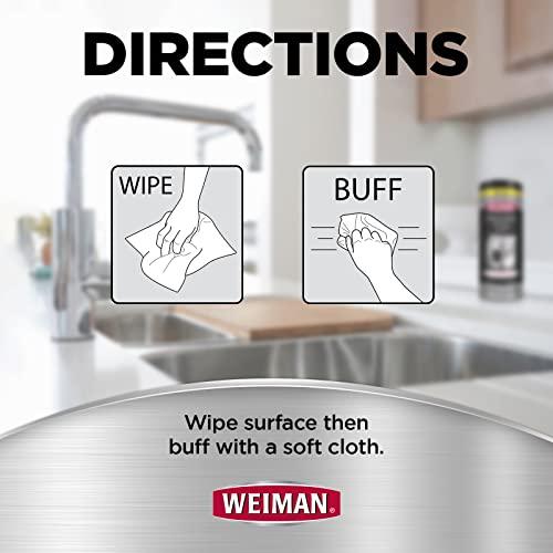 Weiman Weiman Stainless Steel Cleaner and Polish Wipes Bundle with Microfiber Cloth-Removes Fingerprints, Water Marks and Grease from Appliances - Works Great on Refrigerators, Ovens, and Grills