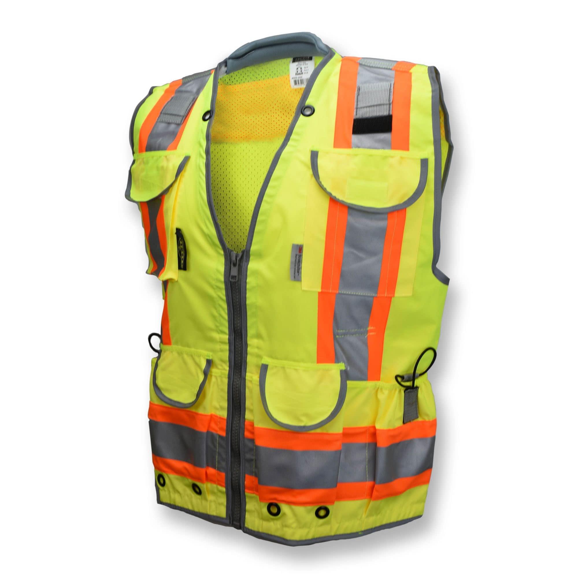 Radians Radians SV55 Class 2 Heavy Woven Two Tone Engineer Vest with Padded Neck to Support Extra Weight in Cargo Pockets, Green, X-Large