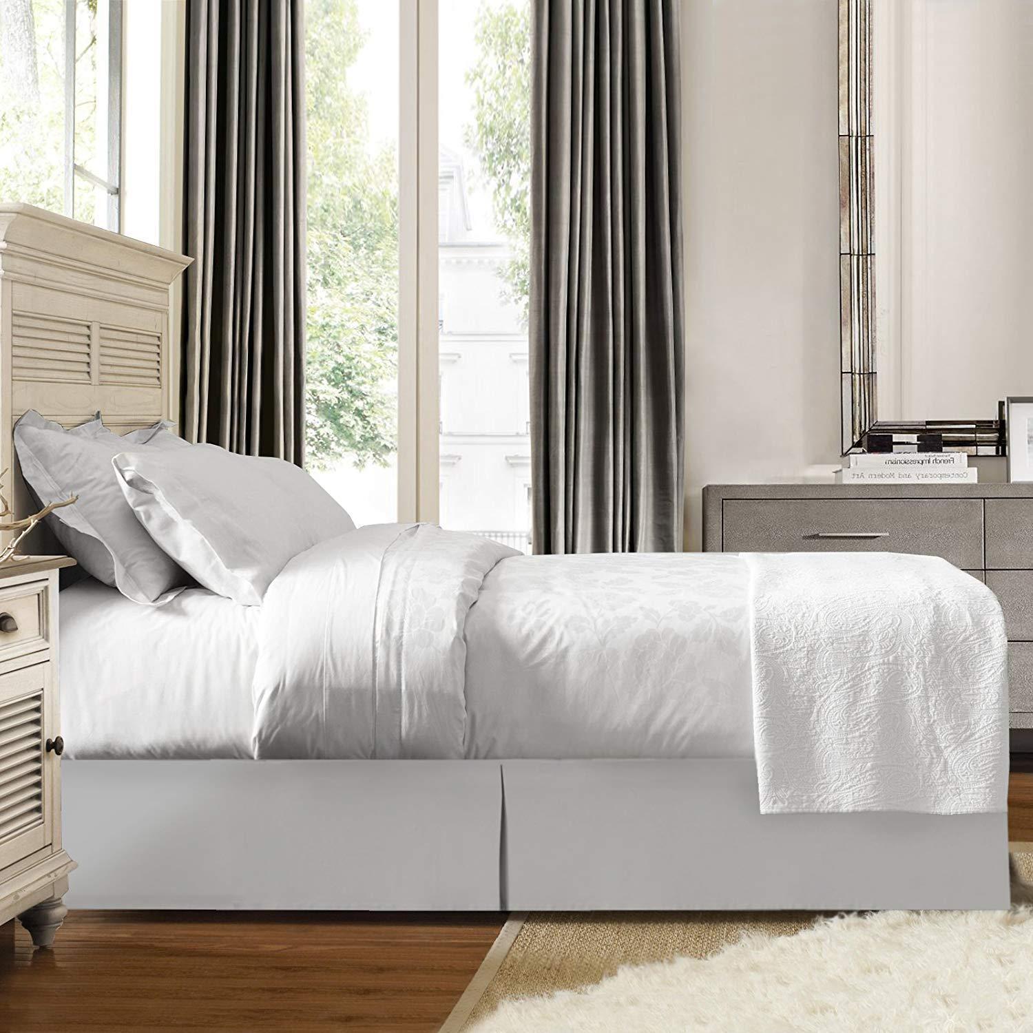 Comfort Bed Store Comfort Bed Store Box Pleated Bed Skirt-1000 Thread Count 100% Egyptian Cotton,Quadruple Pleated, Wrinkle and Fade Resistant, 16 Tailored DropInches(Silver,Twin)