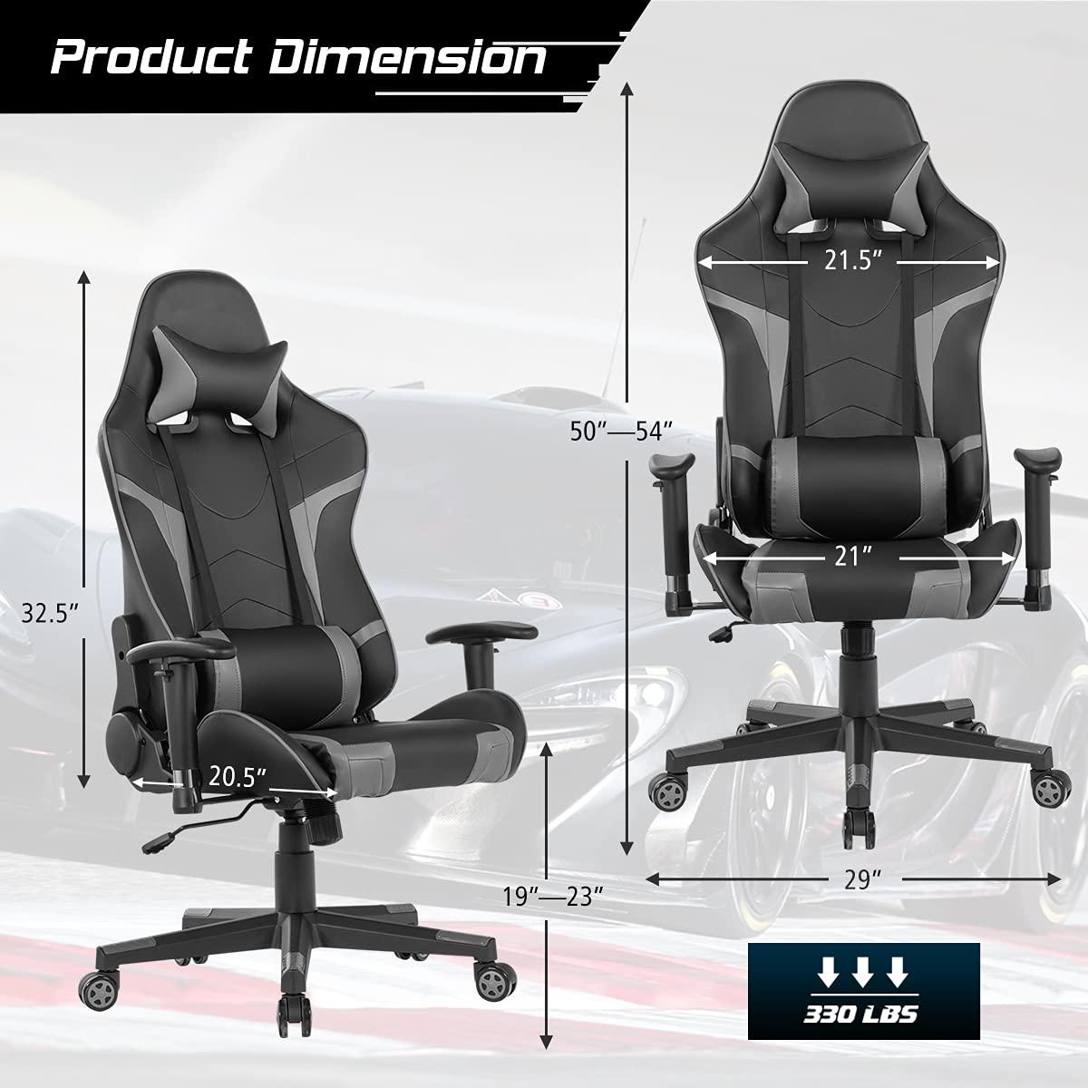 GYMAX GYMAX Gaming Chair, Massage Gaming Chairs for Adults with Headrest, Lumbar Support & Armrest, Video Computer Reclining Gaming Chair, Office Desk Gamer Task Chair (Grey)