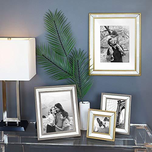 Isaac Jacobs International Isaac Jacobs 5x7 Gold Mirror Bead Picture Frame - Classic Mirrored Frame with Dotted Border Made for Wall Display, Tabletop, Photo Gallery and Wall Art (5x7, Gold)