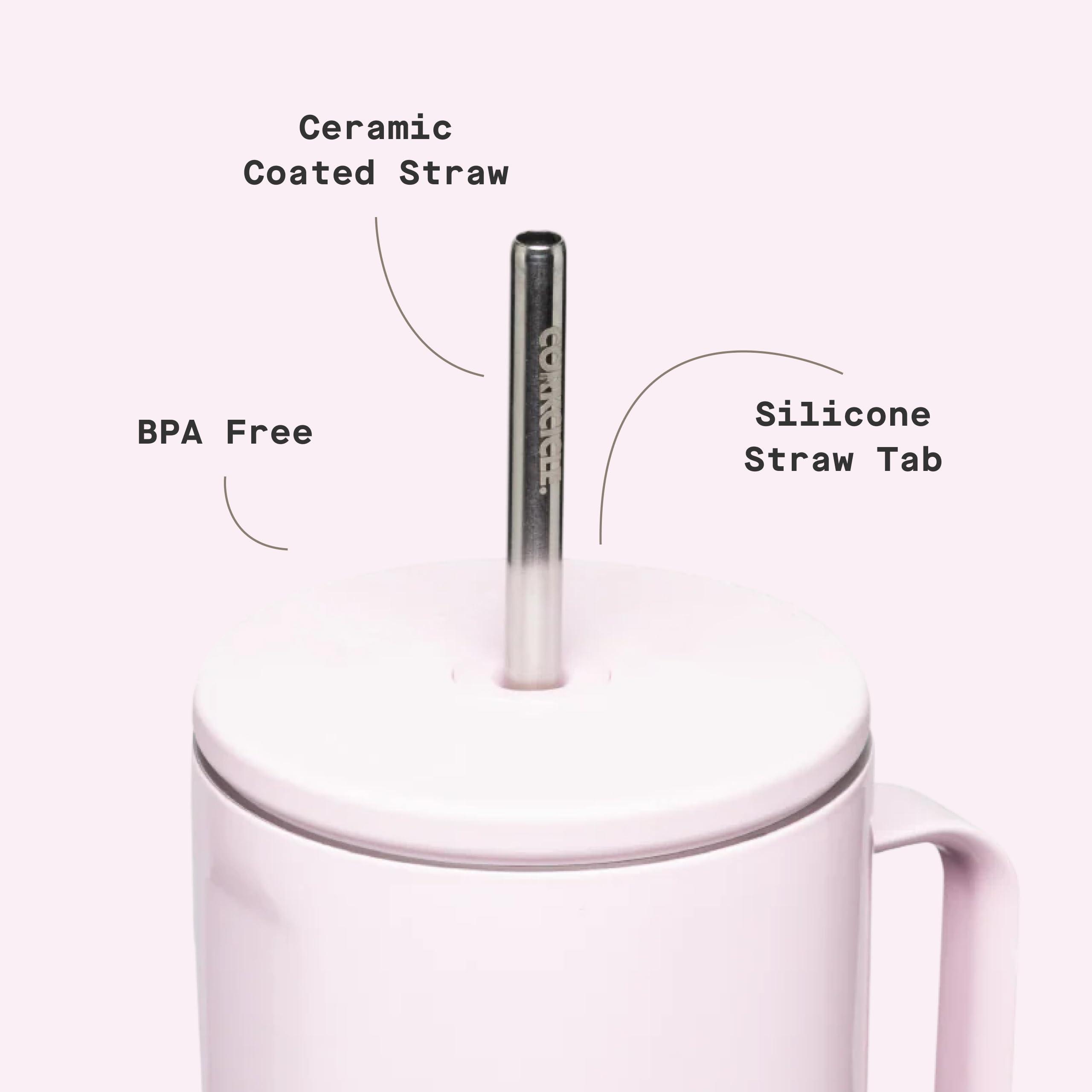 Corkcicle Corkcicle Cold Cup XL Insulated Tumbler with Handle, Lid, & Straw, Powder Puff, 30 oz Reusable Cupholder Friendly Water Bottle Keeps Drinks Cold 12hrs