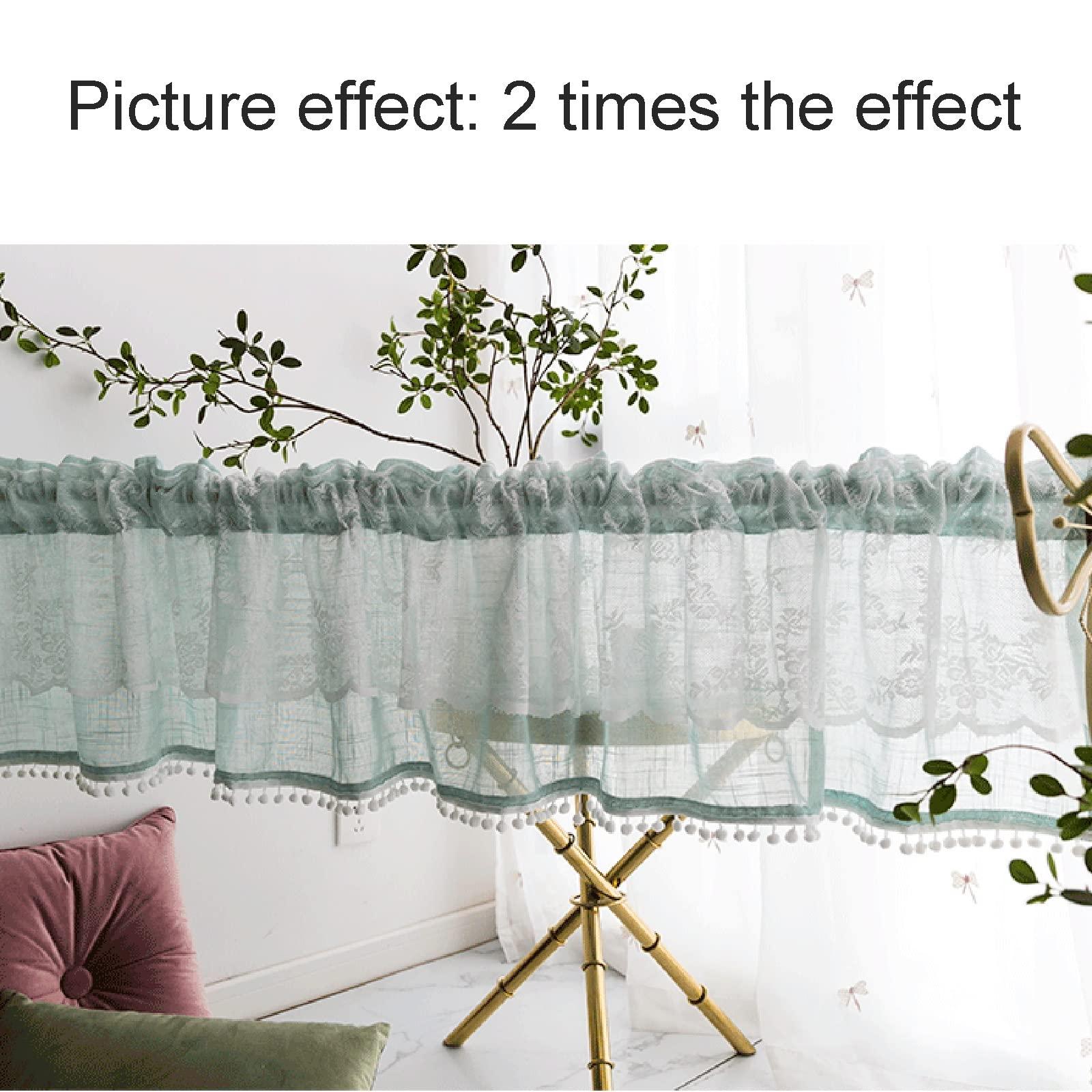 ENNEM Kitchen Blackout Window Curtains Over Sink, Embroidered Half Window Covering Voile Tier Curtains, for Kitchen Windows Treatment Pocket Snow Pom Decor Textured Cafe ( Size : 200*50cm(78.7*19.6in) )