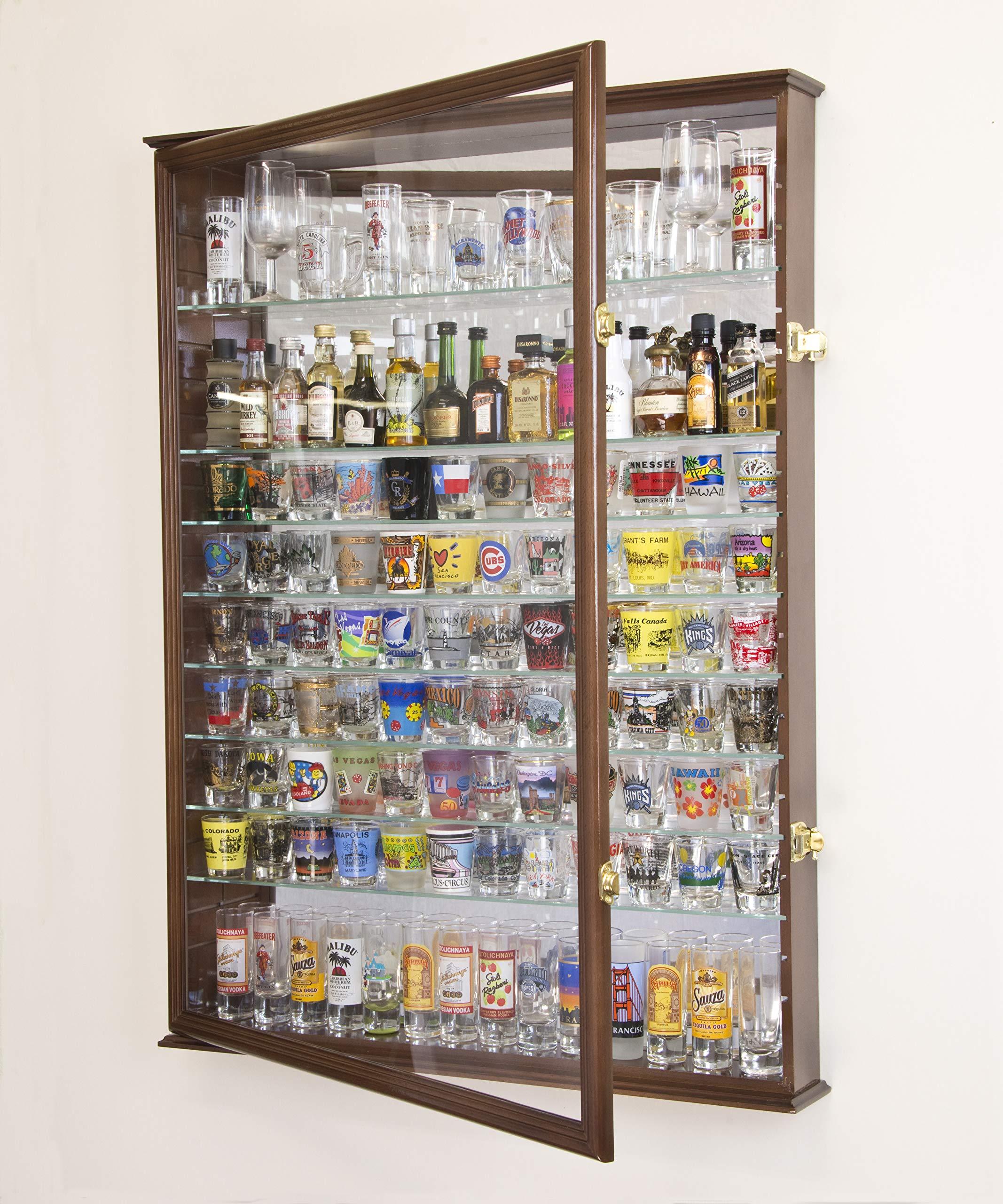 sfDisplay.com, Factory Direct Display Cases XL Shot Glass Display Case Rack Holder Cabinet w/Mirror Backed and 11 Glass Shelves -Black