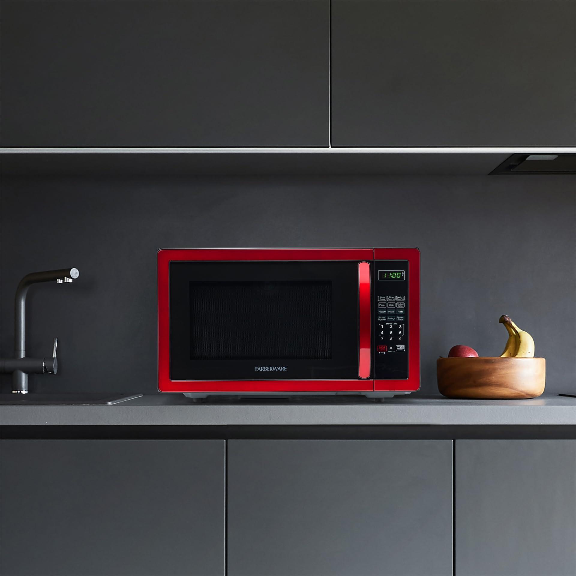 Farberware Farberware Countertop Microwave 1000 Watts, 1.1 cu ft - Microwave Oven With LED Lighting and Child Lock - Perfect for Apartments and Dorms - Easy Clean Metallic Red