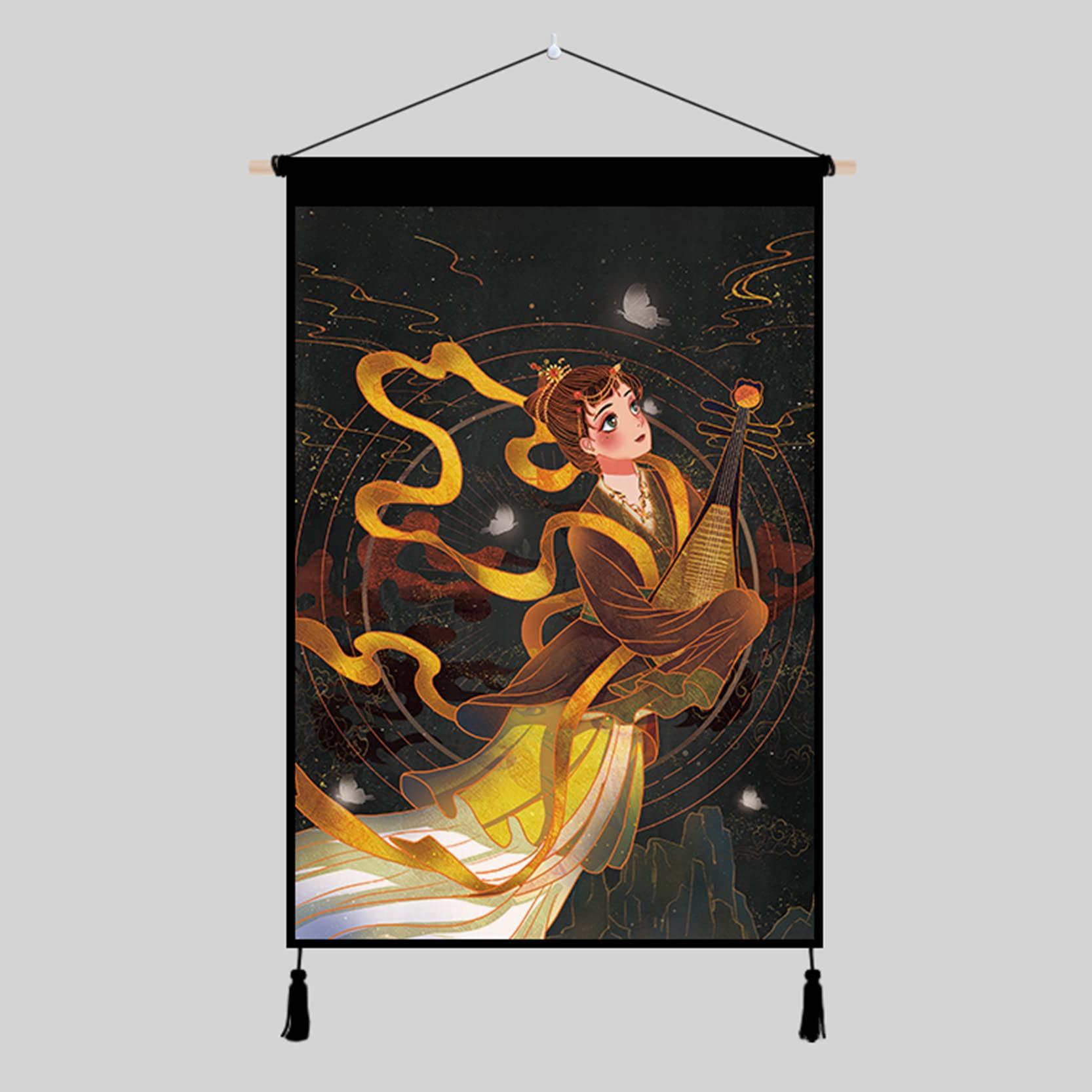 ThAyLa Handmade Tassel Wall Tapestry, Tassel Tapestry Wall Hanging Dunhuang Flying Fairy,small Wall Tapestries with Tassels,Cotton Linen Fabric Wall Art Tapestry for Dining Room Office,P-45x65cm (Color : L