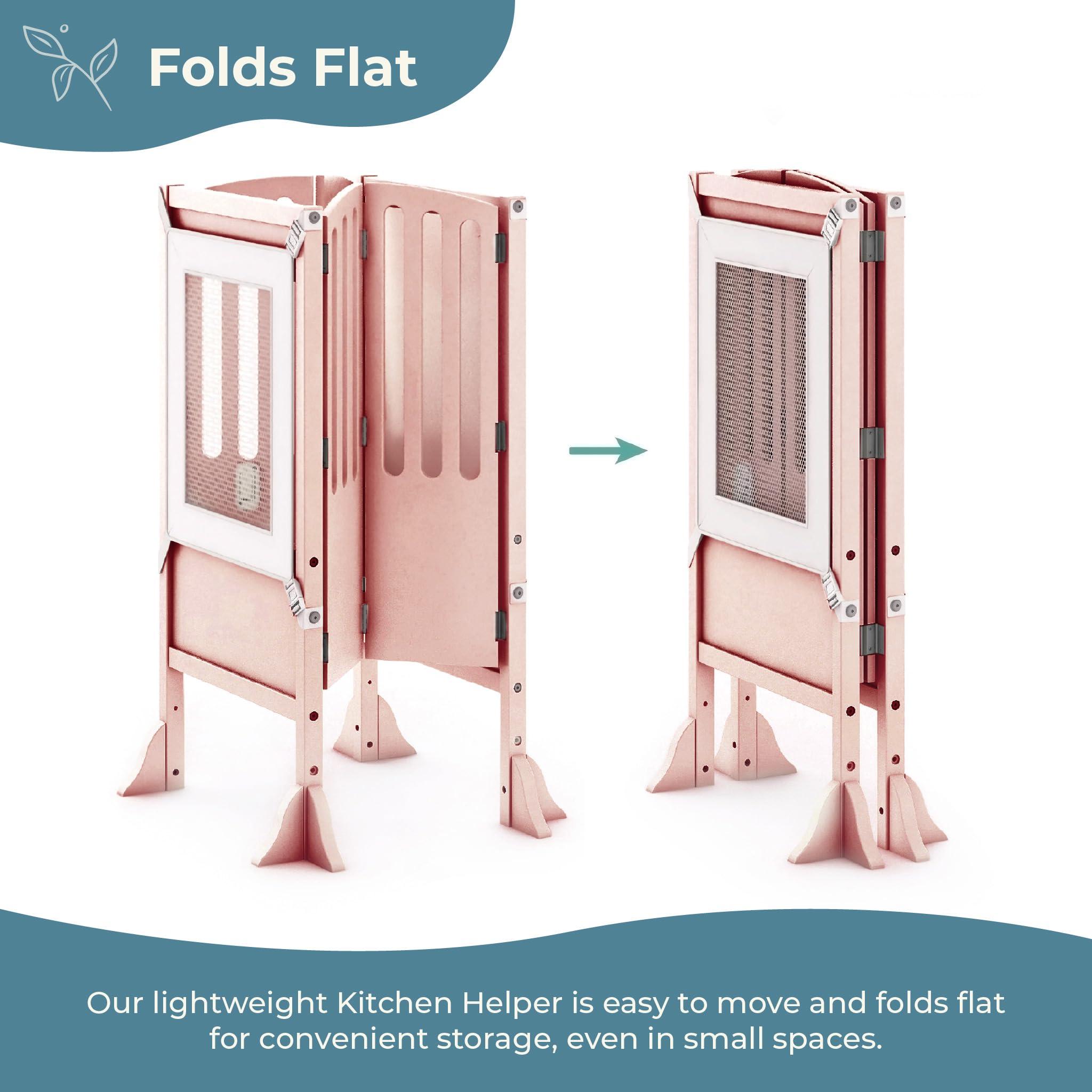 Guidecraft Guidecraft Contemporary Kitchen Helper Toddler Tower - Limited Edition Pink. Original Folding Montessori Learning Step Stool with Safety Nets