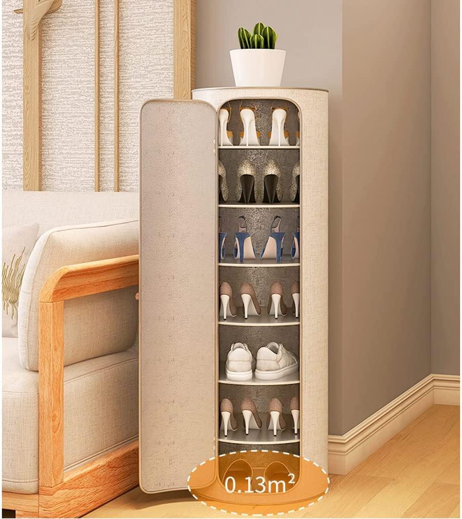 LIOONS 7-Tier Vertical Shoe Racks Creative Round with Door Shoe Shelf Shoe Organizer for Entryway, Living Room, Bedroom Shoe Tower