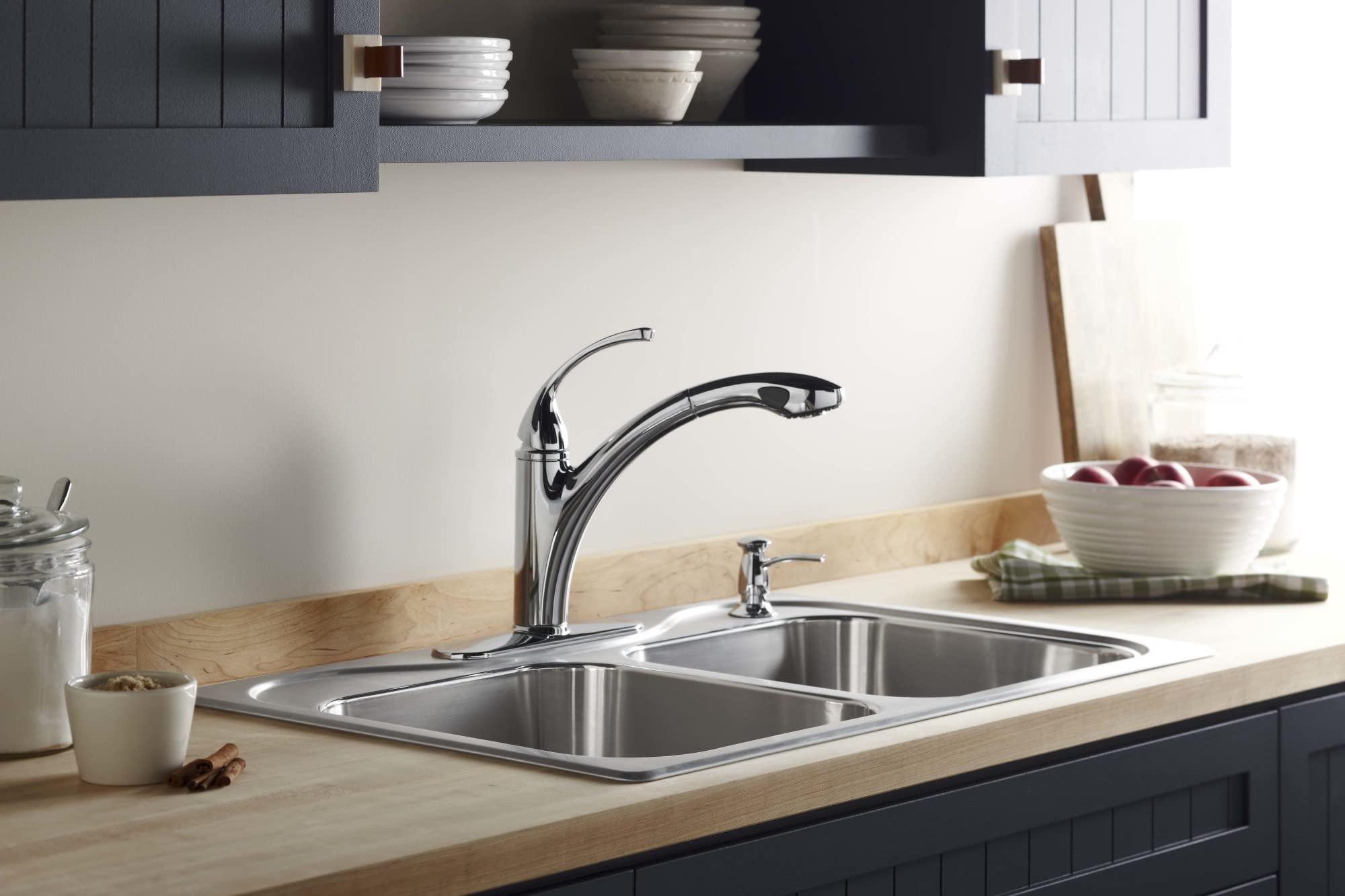 Kohler KOHLER 1895-C-CP Kitchen Sink Soap Dispenser with Contemporary Design, Store Liquid Soap, Dishwasher Liquid, or Hand Lotion, Polished Chrome, 16oz