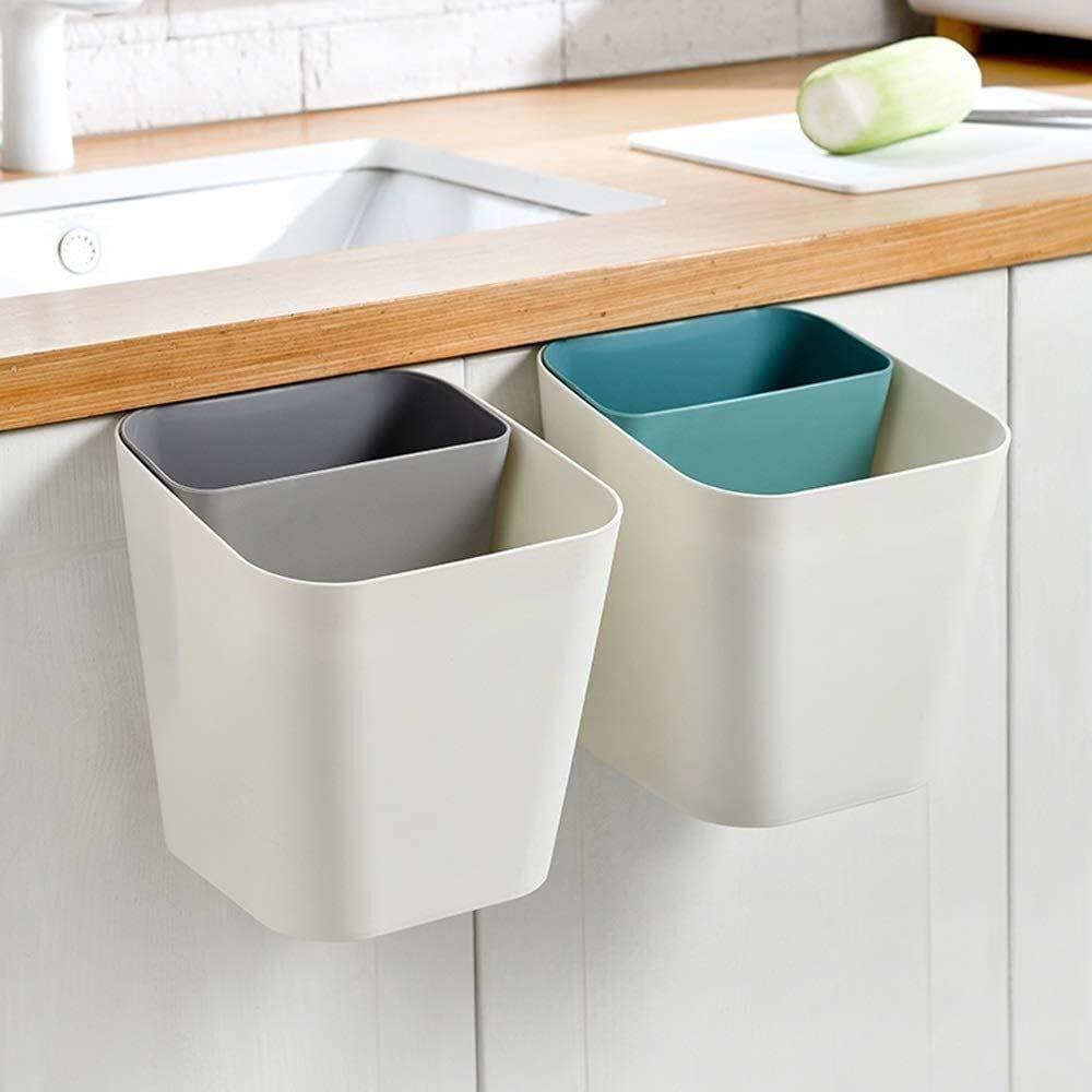 Suuim Garbage Bin Kitchen Hanging Trash Can, Plastic Rectangular Garbage Can, Dry and Wet Sorting, Movable Waste Bin Connected in Kitchen, Office Drawer, Clapboard, Living Room and Bathroom Kitchen T