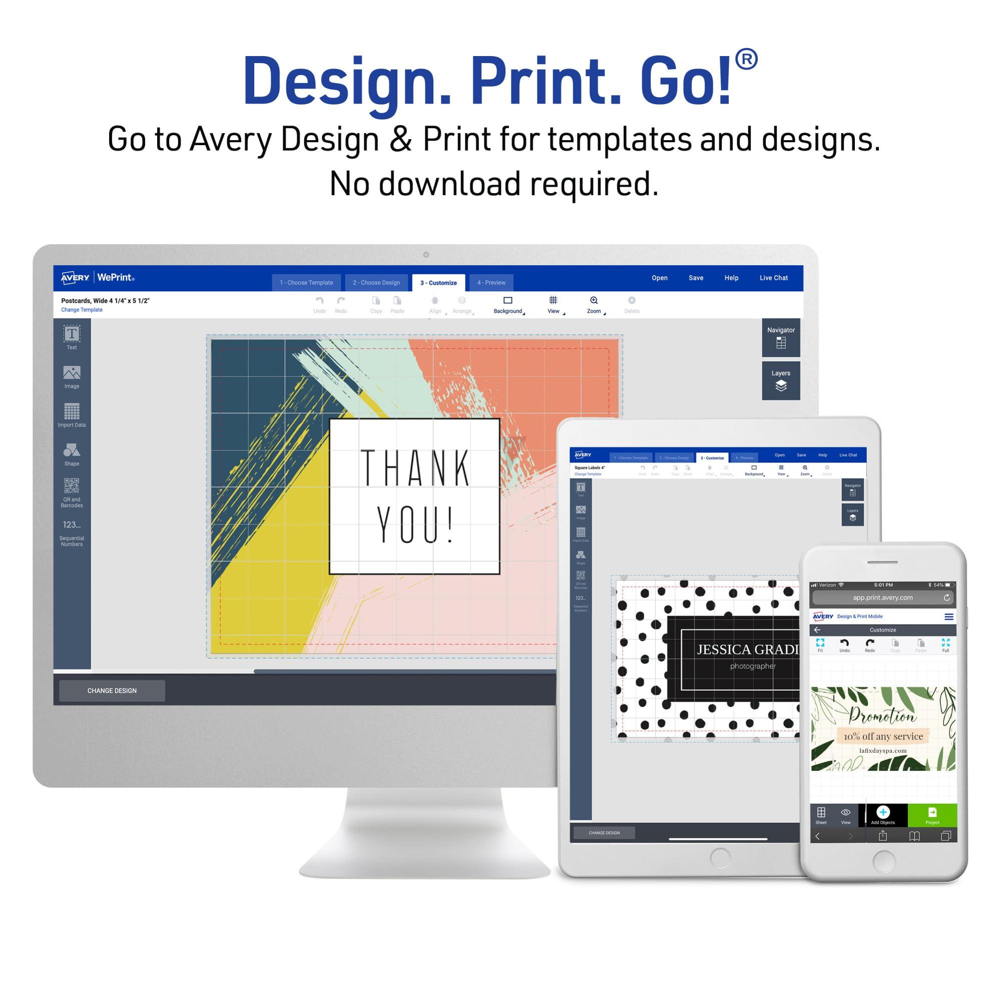 AVERY Avery Printable Place Cards with Sure Feed Technology, 1-7/16\" x 3-3/4\", White with Gold Border, 150 Blank Tent Cards for Laser or Inkjet Printers (35701)