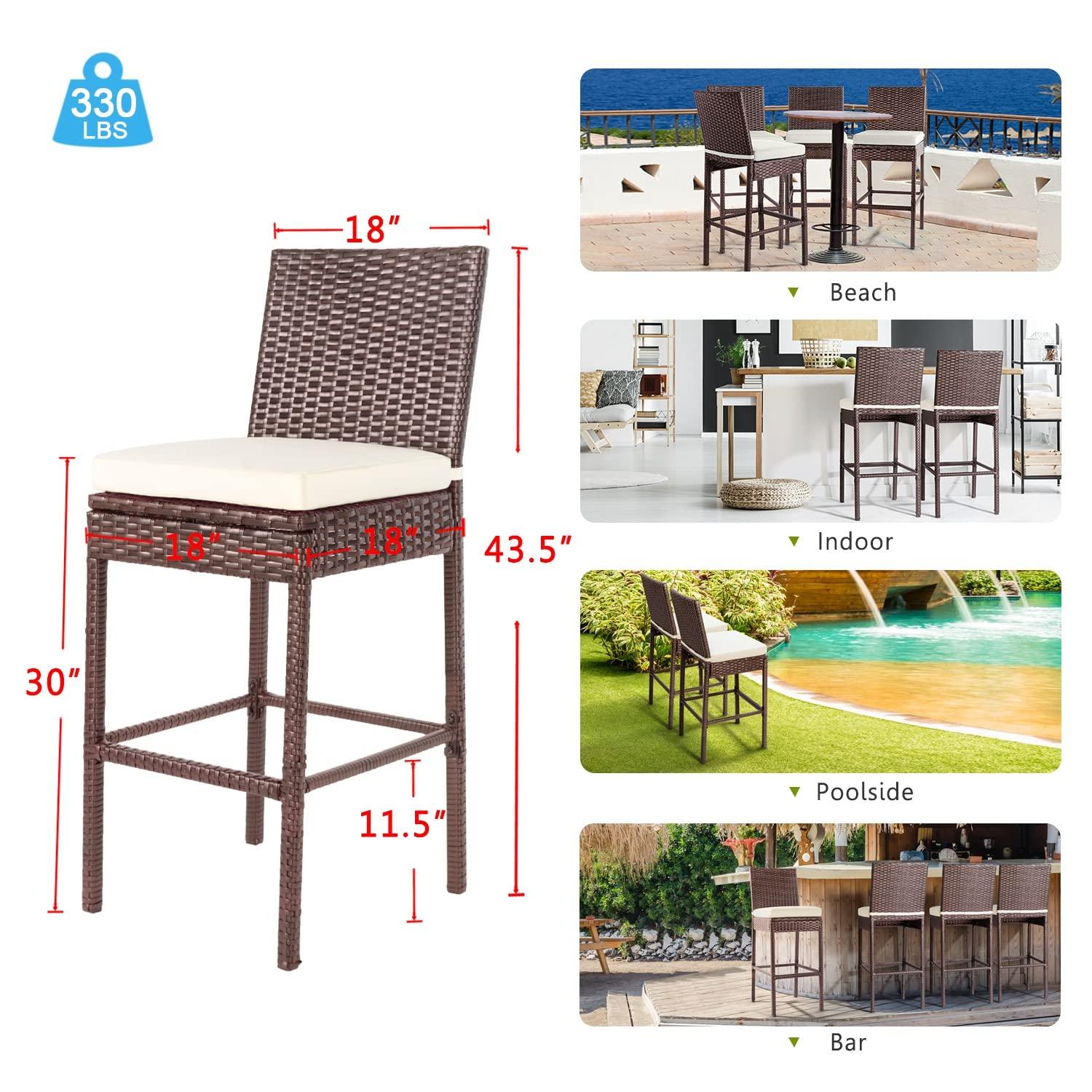 Generic Barstool Twin Set,Patio Wicker barstools Set, Outdoor bar stools Set of 2, 30\'\' Counter for Indoor Garden backyards Swimming Pool Loads Up to 330 lbs, Beige