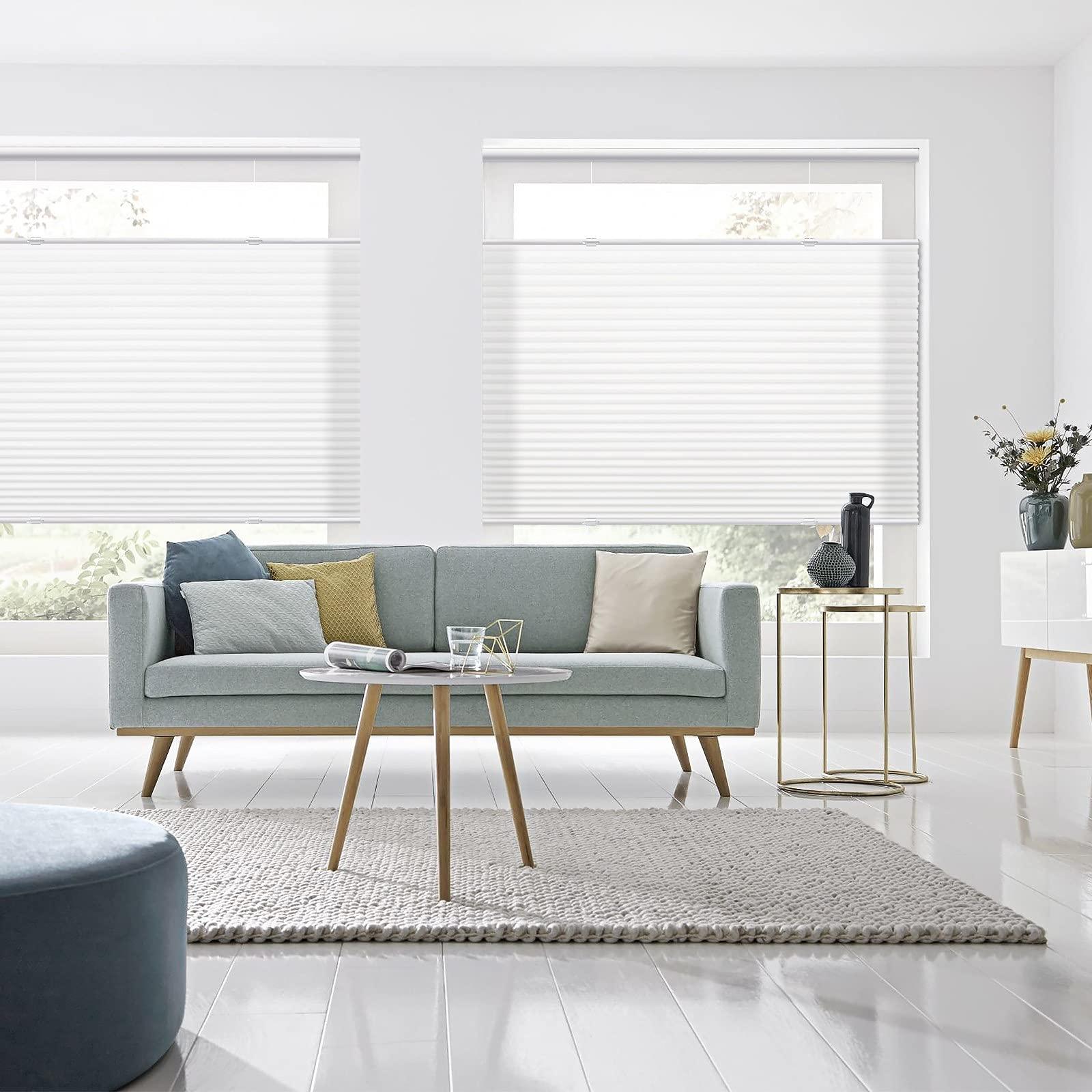 Keego Keego Cordless Cellular Shades Top Down Bottom Up, Custom Cut to Size Waterproof Window Blind, 36" W x 48" H, White, Honeycomb Blinds for Bathroon Kitchen Windows Doors