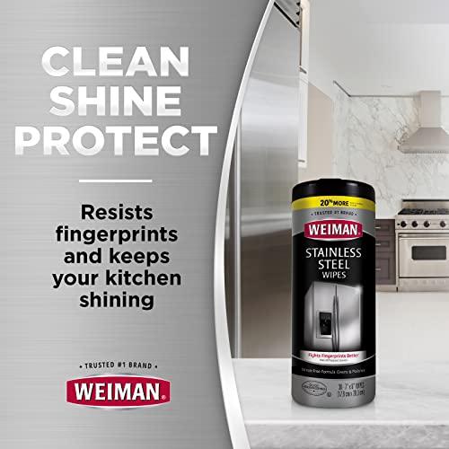Weiman Weiman Stainless Steel Cleaner and Polish Wipes Bundle with Microfiber Cloth-Removes Fingerprints, Water Marks and Grease from Appliances - Works Great on Refrigerators, Ovens, and Grills
