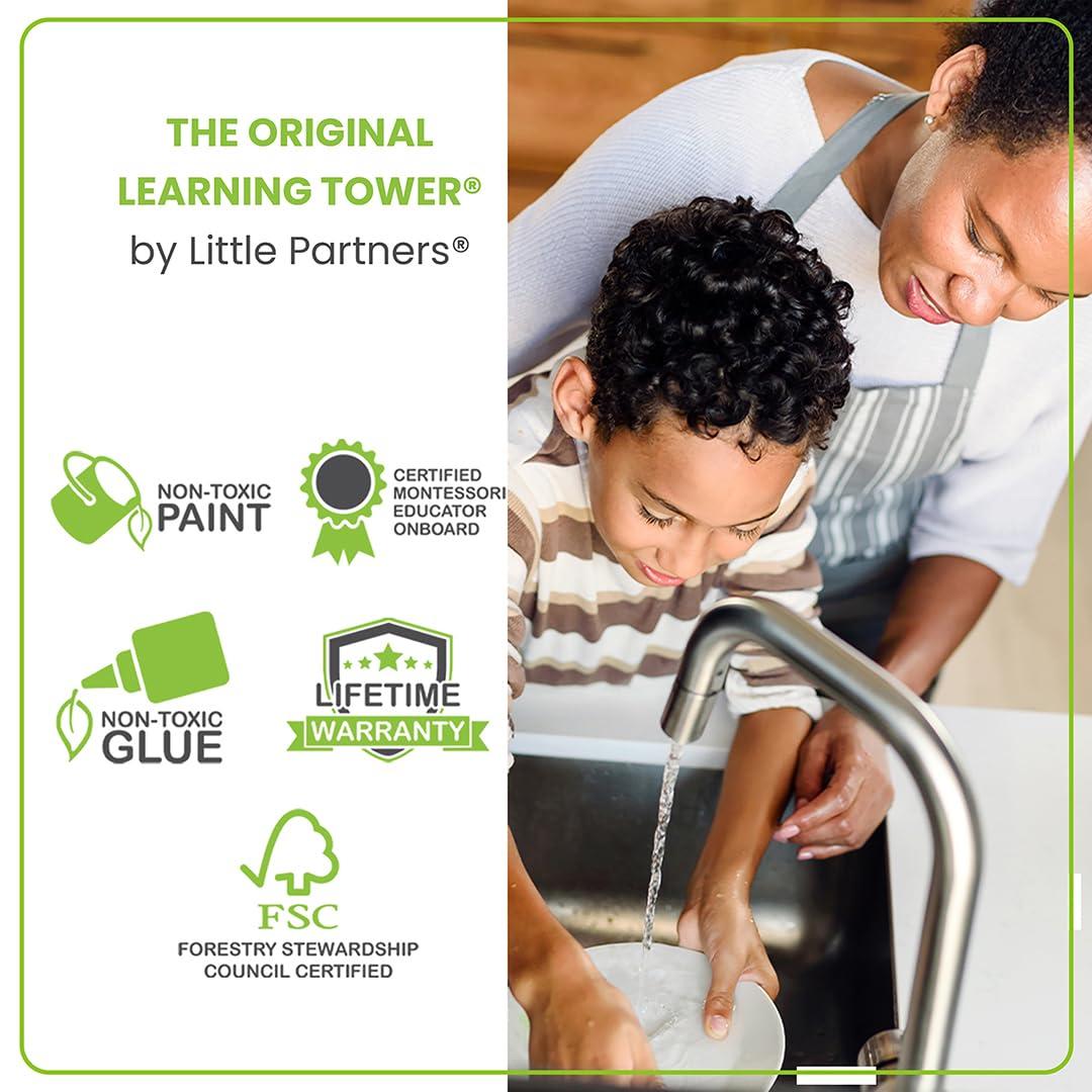 Little Partners Little Partners Kids Learning Tower, Toddler Tower - Adjustable Height Kitchen Step Stool - Encourages Learning, Independence, and Engagement - Safety Climbing Tower for Kitchen Counter (Soft White)