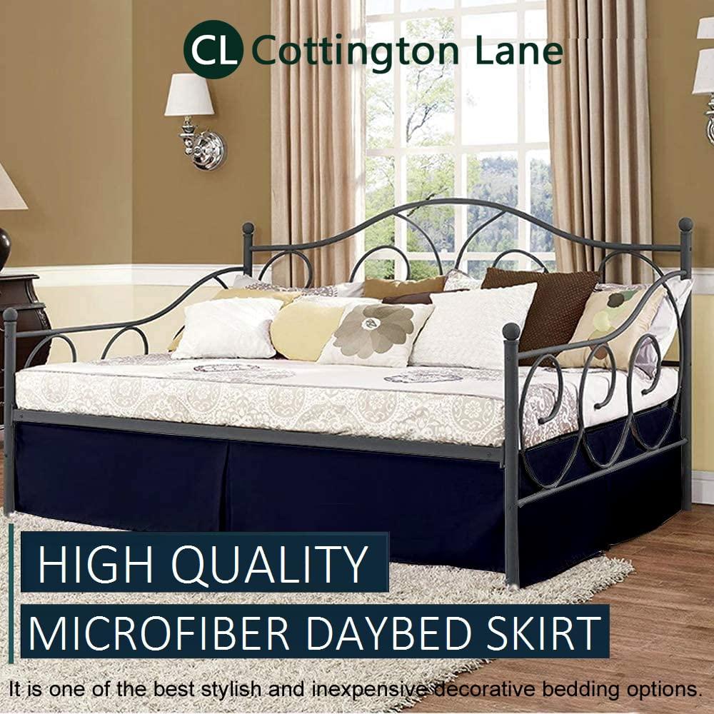 Cottington Lane Pleated Bed Skirt with Split Corners for Daybeds - Three Side Coverage - Made with Brushed Microfiber - Navy Blue Daybed Dust Ruffle Split Corners - Full 21 Inches Drop Daybed Skirt(Full/21\" Drop)