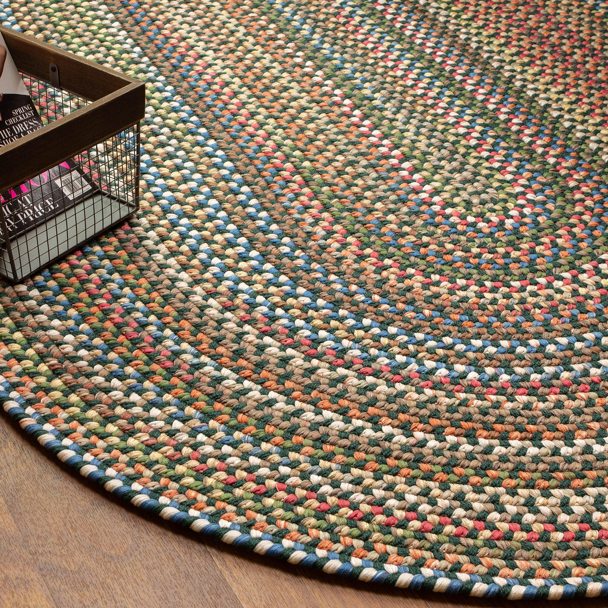 Super Area Rugs Super Area Rugs Roxbury American Made Braided Rug for Indoor Outdoor Spaces, Spruce Green/Natural Multi, 3' X 5' Oval