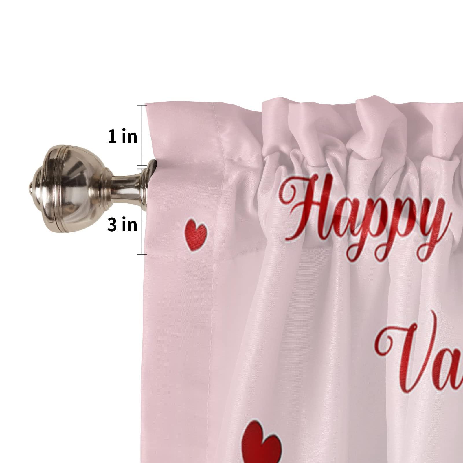 Wowouhiya Tier Curtains 24 Inch Length for Small Windows, Valentines Curtains & Drapes, Love Birds Red Love Heart Tree Pink Rod Pocket Window Curtains for Living Room/Bedroom/Bathroom, 27.5"x24", 2 Panels