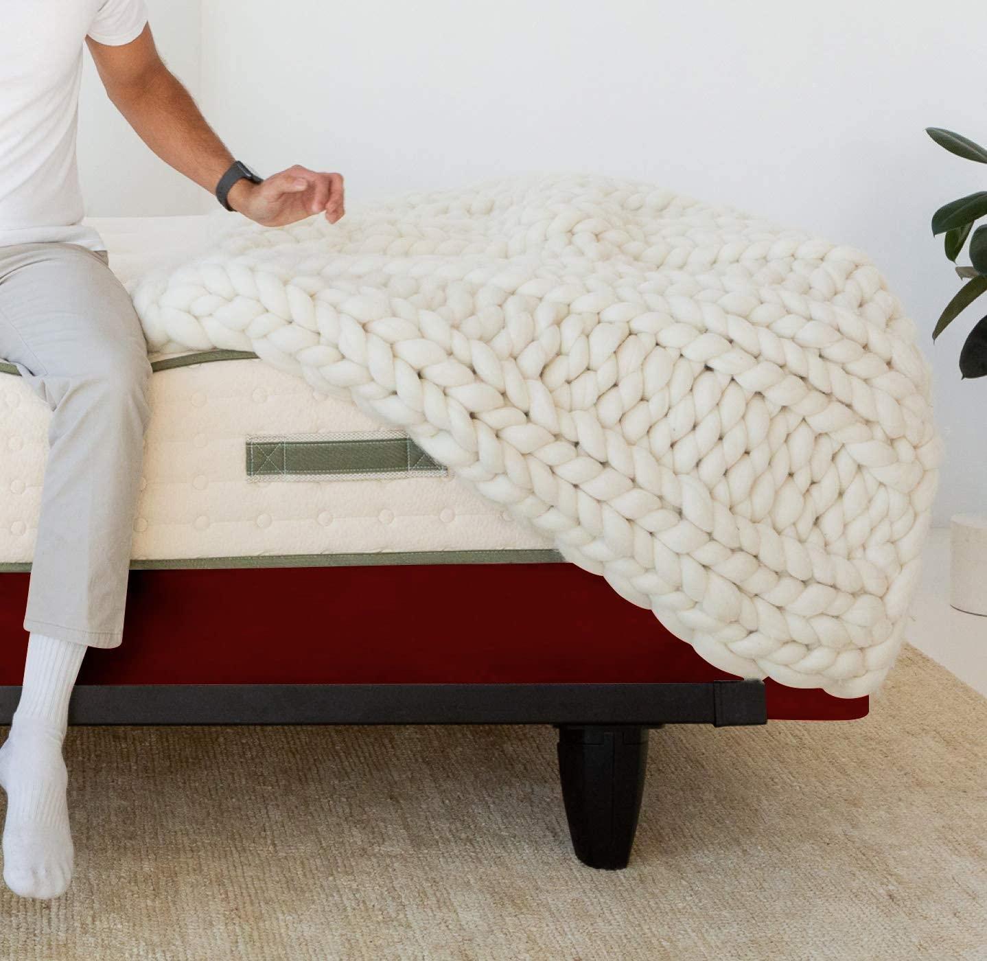 Yarns of Cotton Box Spring Cover Queen Size, Elastic Fabric Wrap Around 4 Sides Bed Skirt, Ultra Soft & Wrinkle Free, Sleek Alternative Replacing Bedskirts for Hotel/Home, Fits Box Springs up to 6\", Burgundy