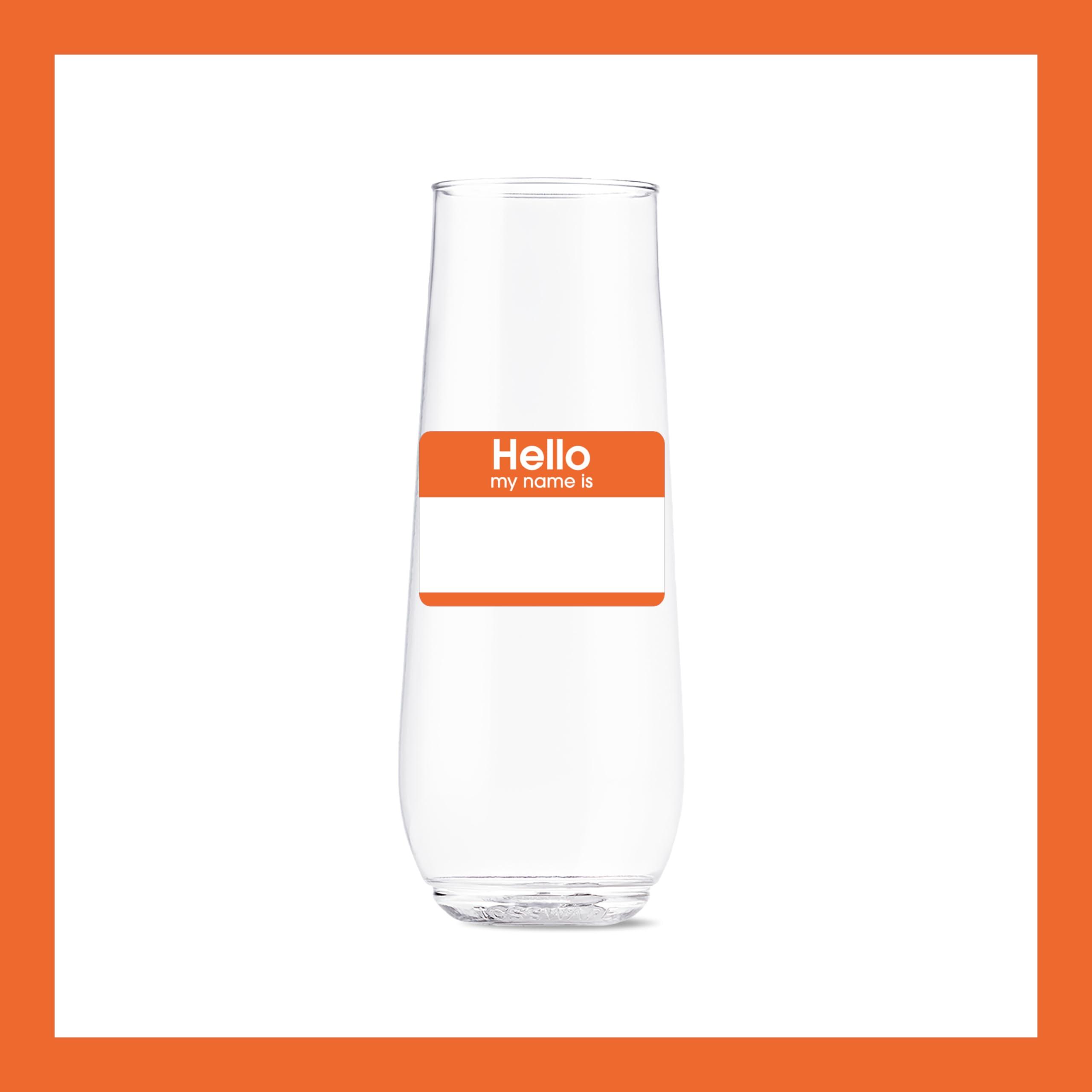 TOSSWARE TOSSWARE POP 9oz Flute Hello, My Name Is Series, SET OF 6, Premium Quality, Recyclable, Unbreakable & Crystal Clear Plastic Printed Glasses