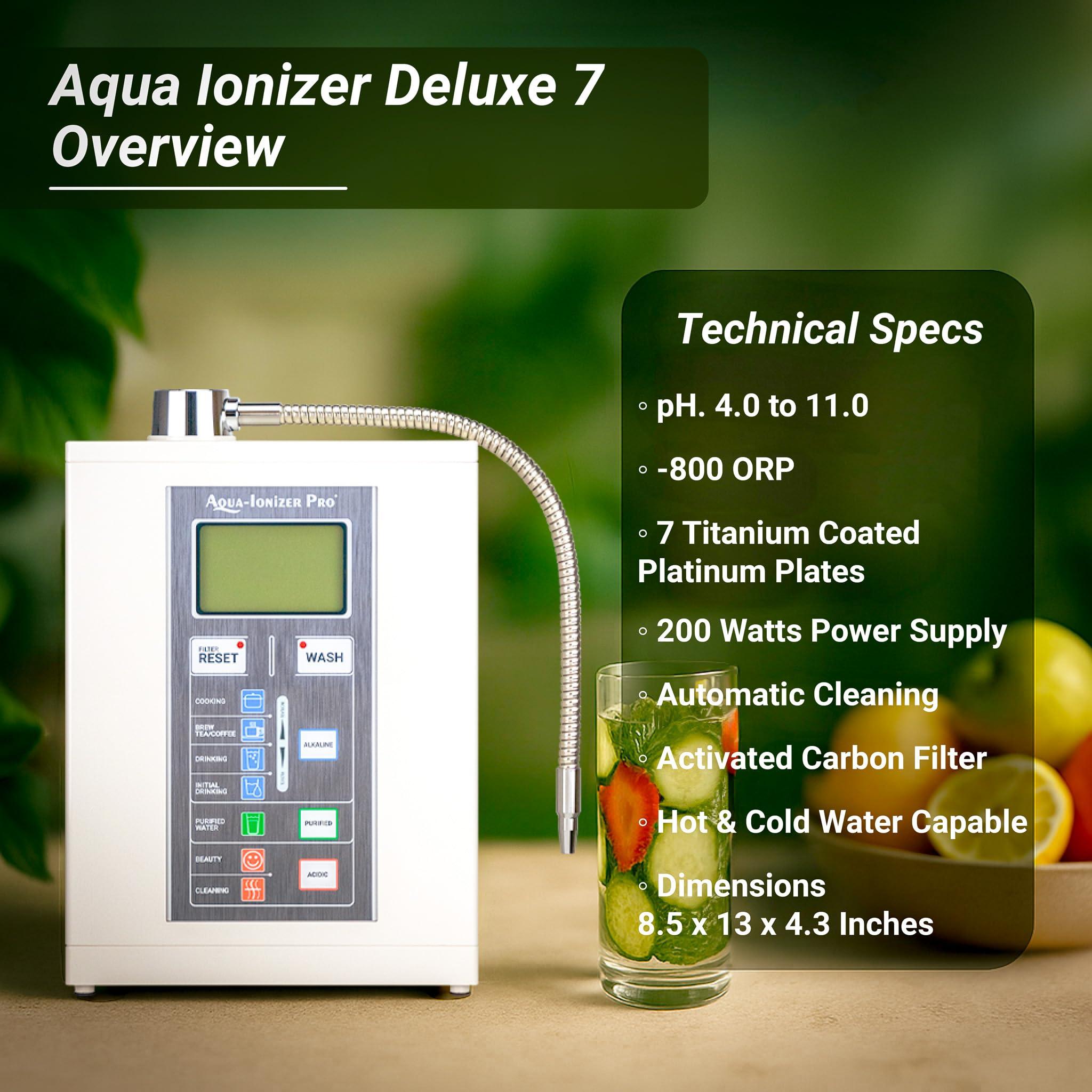Aqua-Ionizer Pro Aqua Ionizer Deluxe 7.0 | Water Ionizer | Alkaline Water Filtration System | Produces pH 4.5-11.0 | Up to -800mV ORP | 4000 Liters Per Filter | 7 Water Settings