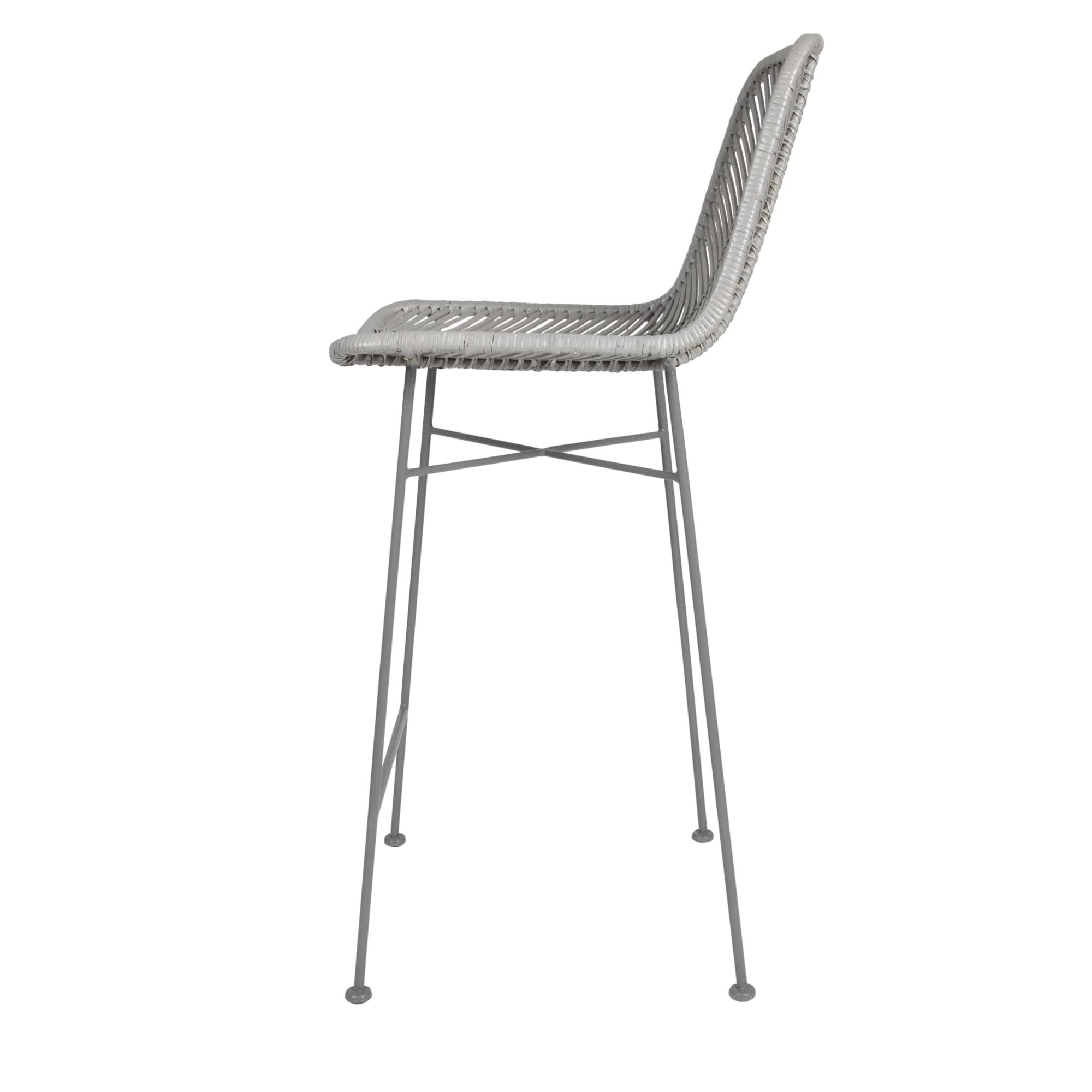 Bloomingville Bloomingville Boho Rattan and Metal Bar Stool, Grey and Black