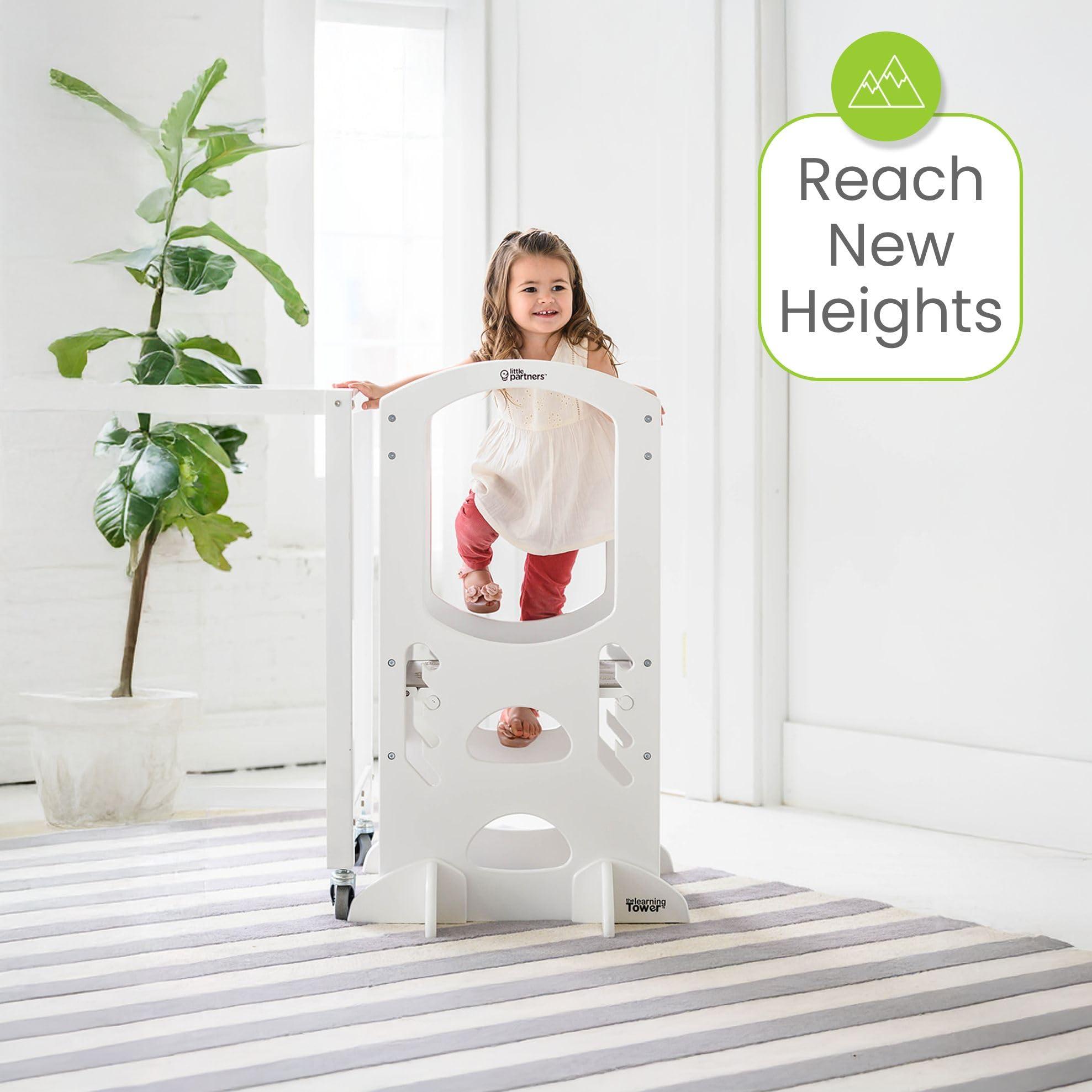 Little Partners Little Partners Kids Learning Tower, Toddler Tower - Adjustable Height Kitchen Step Stool - Encourages Learning, Independence, and Engagement - Safety Climbing Tower for Kitchen Counter (Soft White)