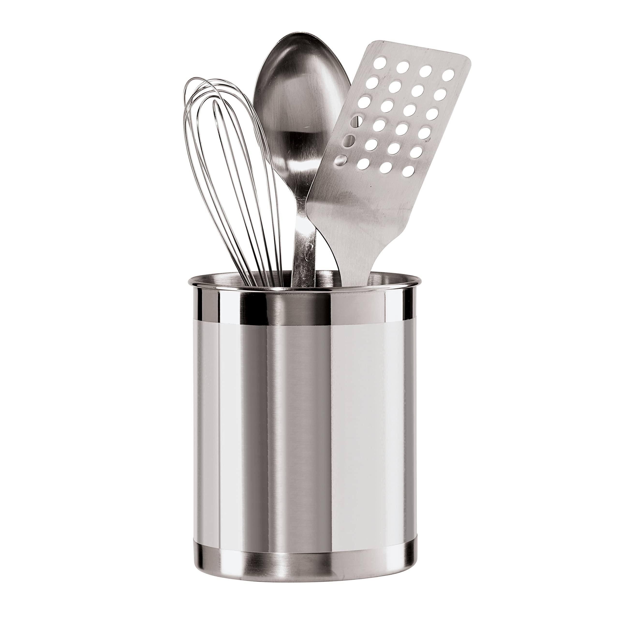OGGI OGGI Stainless Steel Utensil Holder - 5" Diameter, Utensil Caddy, Weighted Base for Stability - Larger-Sized Utensil Crock and Countertop Utensil Organizer, Stainless Steel