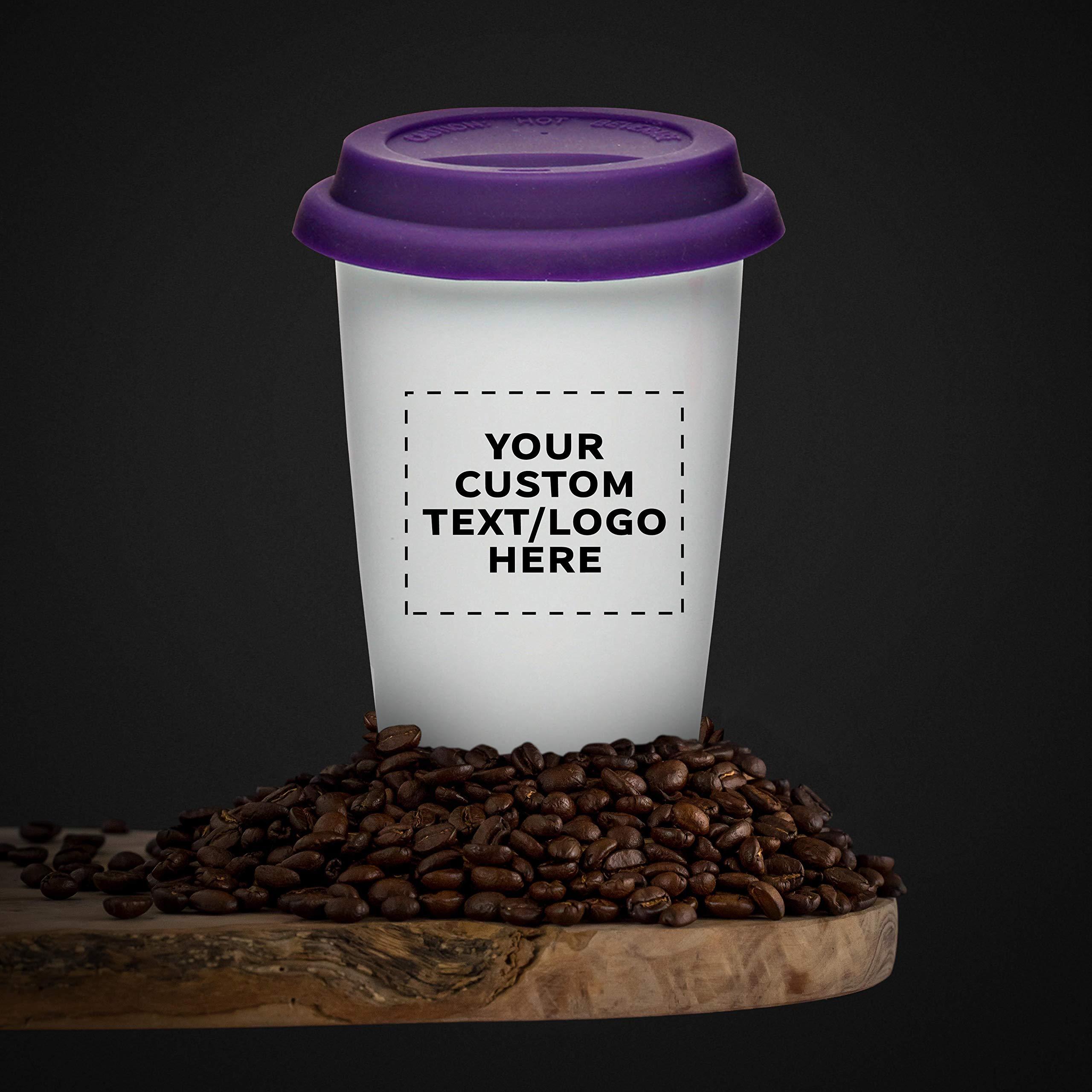 DISCOUNT PROMOS Personalized 11 oz. Double Wall Ceramic Tumblers with Lid - 24 Pack - Custom Text, Logo - Purple