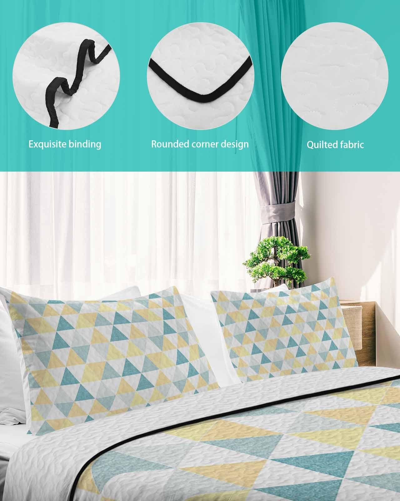 Chees D Zone Twin XL Size Quilt Set,Teal Triangle Grey White Block Seamless Lightweight Bedspread Coverlet Set Microfiber Summer Quilt with 2 Pillow Shams,Yellow Abstract Geometric 3 Piece Comforter Bedding Set