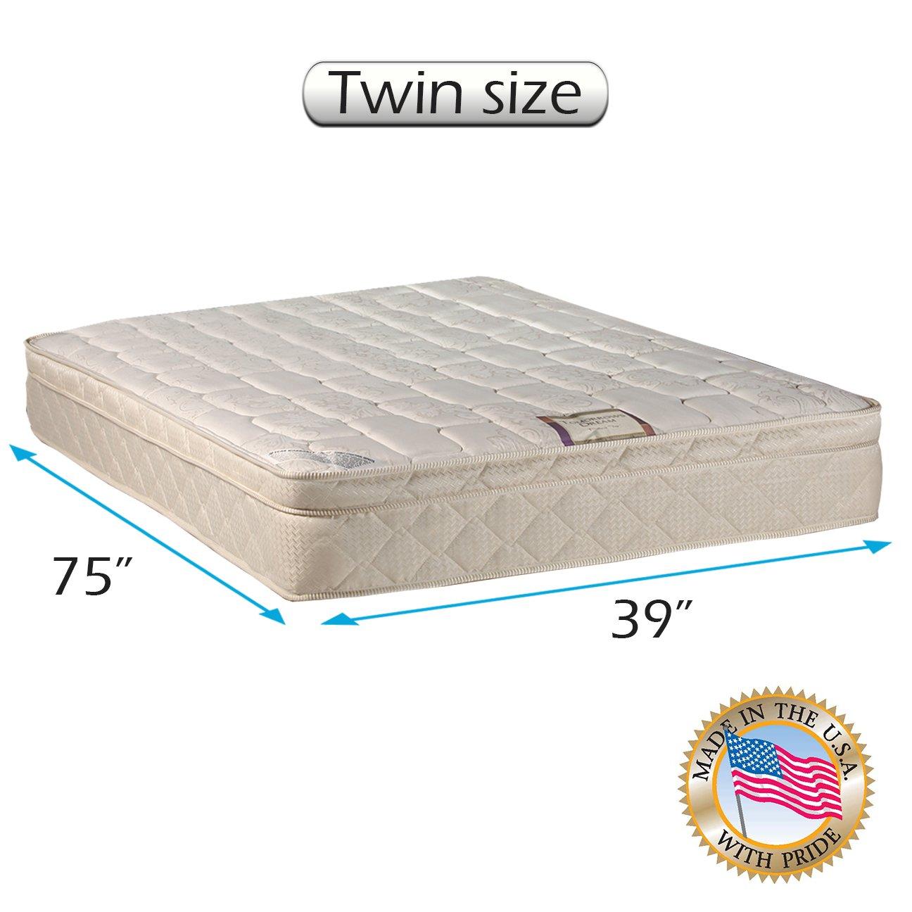 Dream Solutions USA Dream Solutions USA DS USA Dream World Inner Spring Pillowtop (Eurotop) Medium Soft Mattress Only with Mattress Cover Protector - Fully Assembled, Orthopedic (Twin 39"x75"x10")