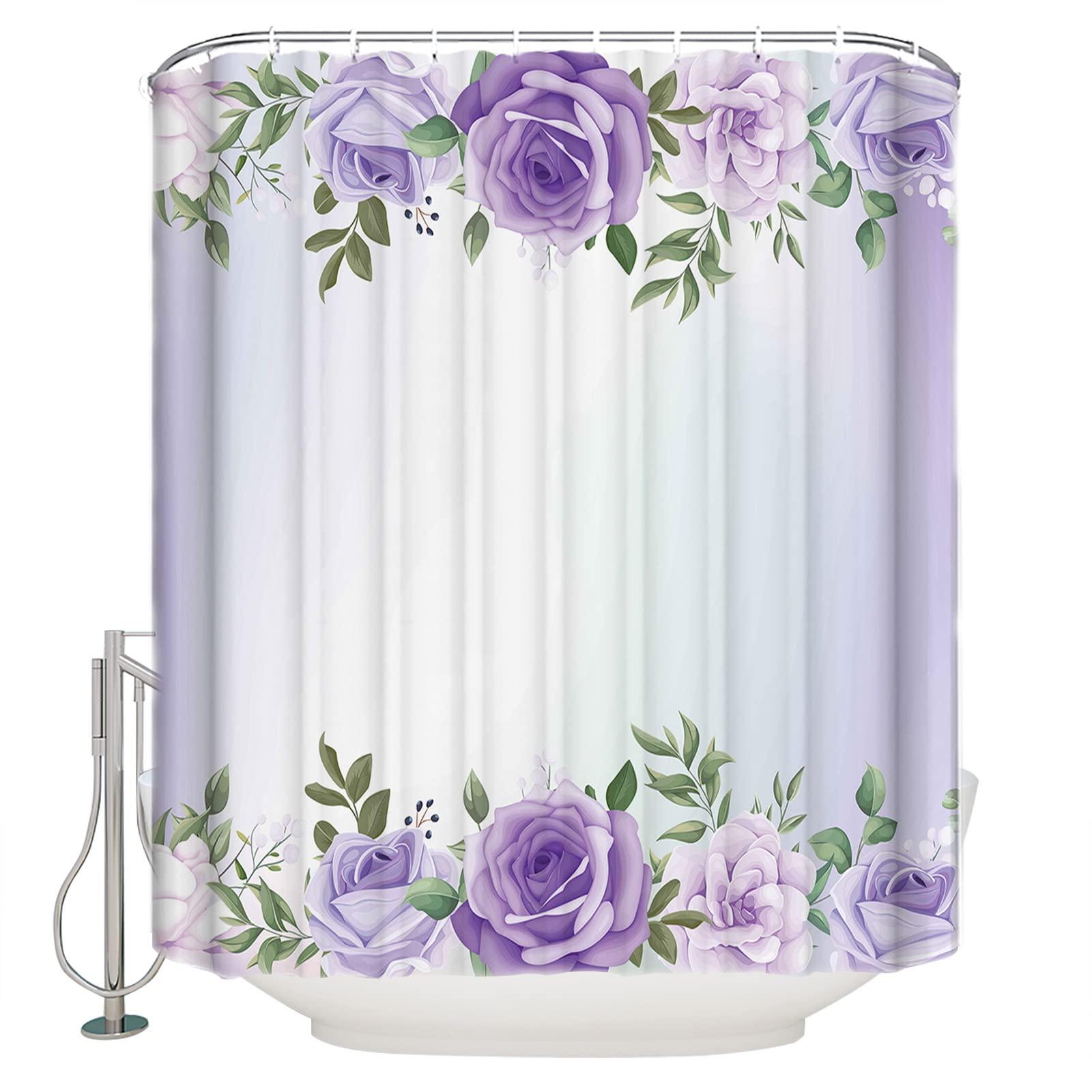 Sunteeny Shower Curtain Rose Flower Purple Pink Shower Curtains Waterproof Polyester Fabric Bath Curtains with Hooks for Farmhouse Bathroom Decor 36\" Wx78 L
