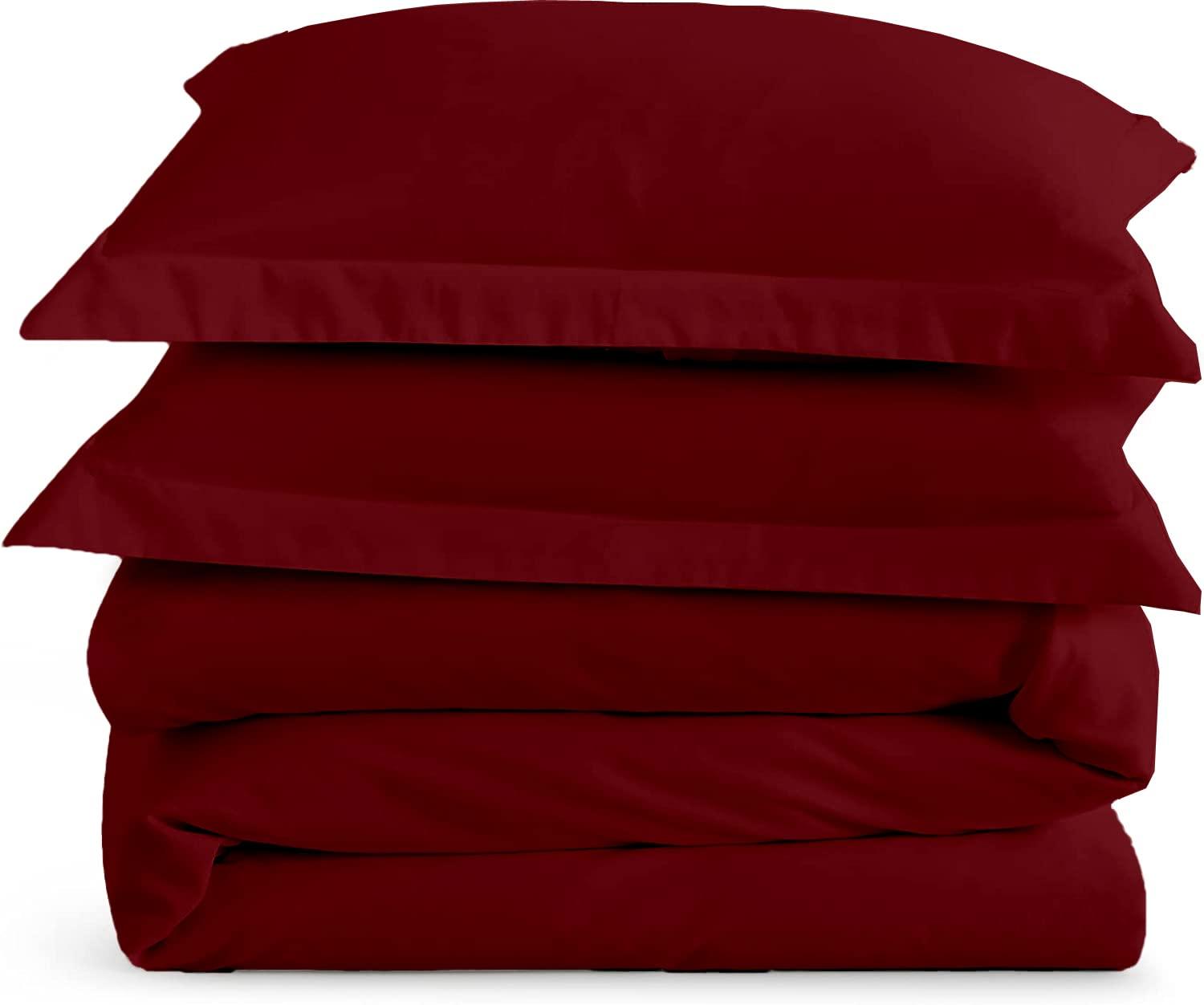 LinenHouse LinenHouse Premium Quality 3-Piece Duvet Cover Set with Zipper Closure & Corner Ties,Solid 1000-TC Ultra Soft Pillow Shams 100% Egyptian Cotton (Alaskan 120x132, Burgundy)